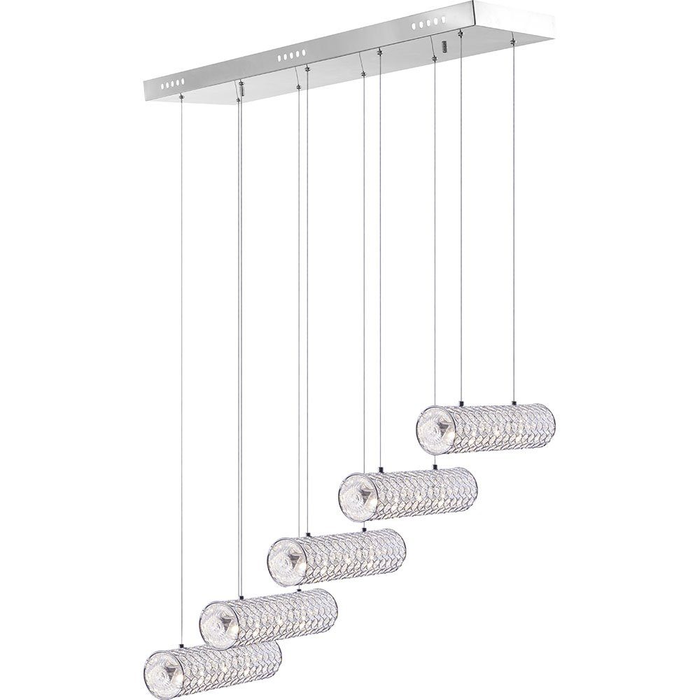 verbaut, fest Wohnzimmerlampe Kristalle Pendellampe 140cm Globo Hängeleuchte silber Glas H Neutralweiß, LED-Leuchtmittel LED Pendelleuchte,