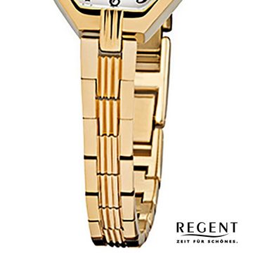 Regent Quarzuhr Regent Damen-Armbanduhr gold Analog F-305, (Analoguhr), Damen Armbanduhr eckig, klein (ca. 19x22mm), Edelstahl, ionenplattiert