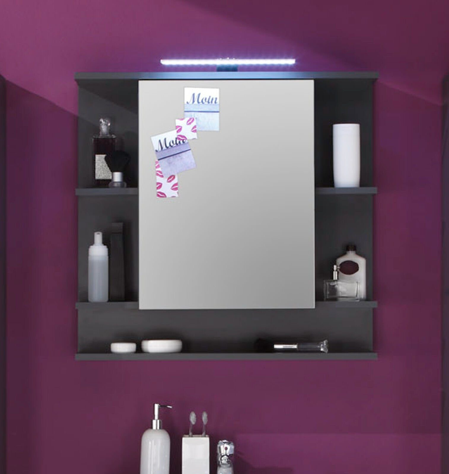 trendteam Badezimmerspiegelschrank Tetis (Spiegelschrank 72x72 grau mit Regalen cm, Grafit)