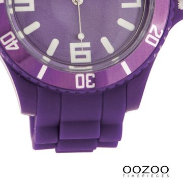 OOZOO Quarzuhr Oozoo Unisex Armbanduhr Vintage Series, Damen, Herrenuhr rund, extra groß (ca. 48mm) Silikonarmband lila