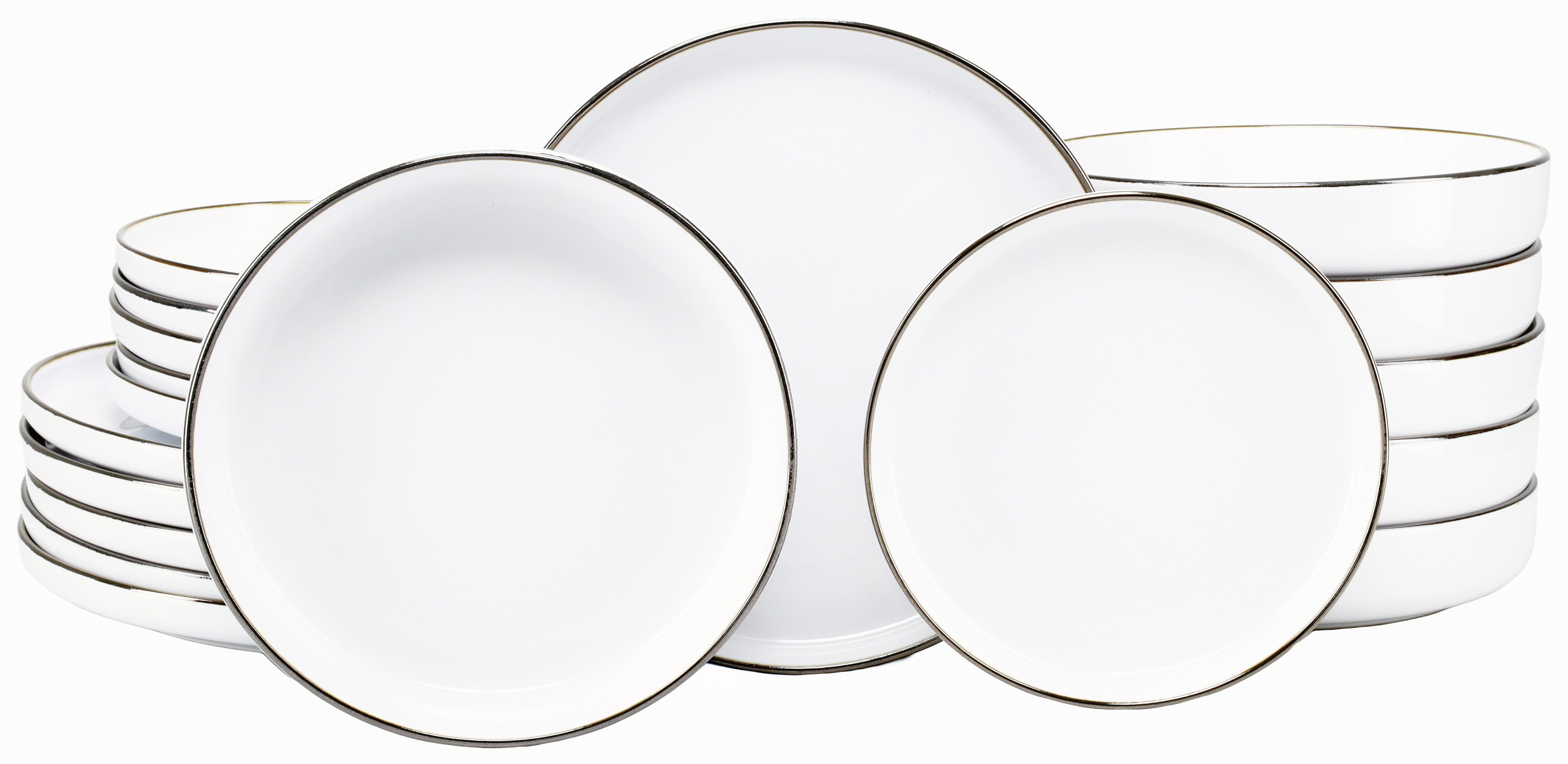 CreaTable Teller-Set Nordic Festive, Service 18-tlg. (18-tlg), 6 Personen, Steinzeug, Teller Set, Minimalistisches Design, Dezente goldene Akzente