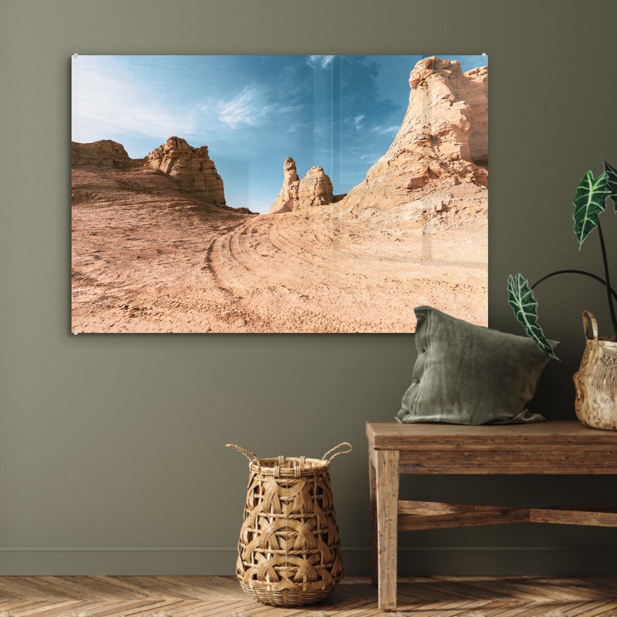 Wüste, Acrylglasbilder (1 St), Acrylglasbild in Schlafzimmer Wohnzimmer MuchoWow Reifenspuren der &