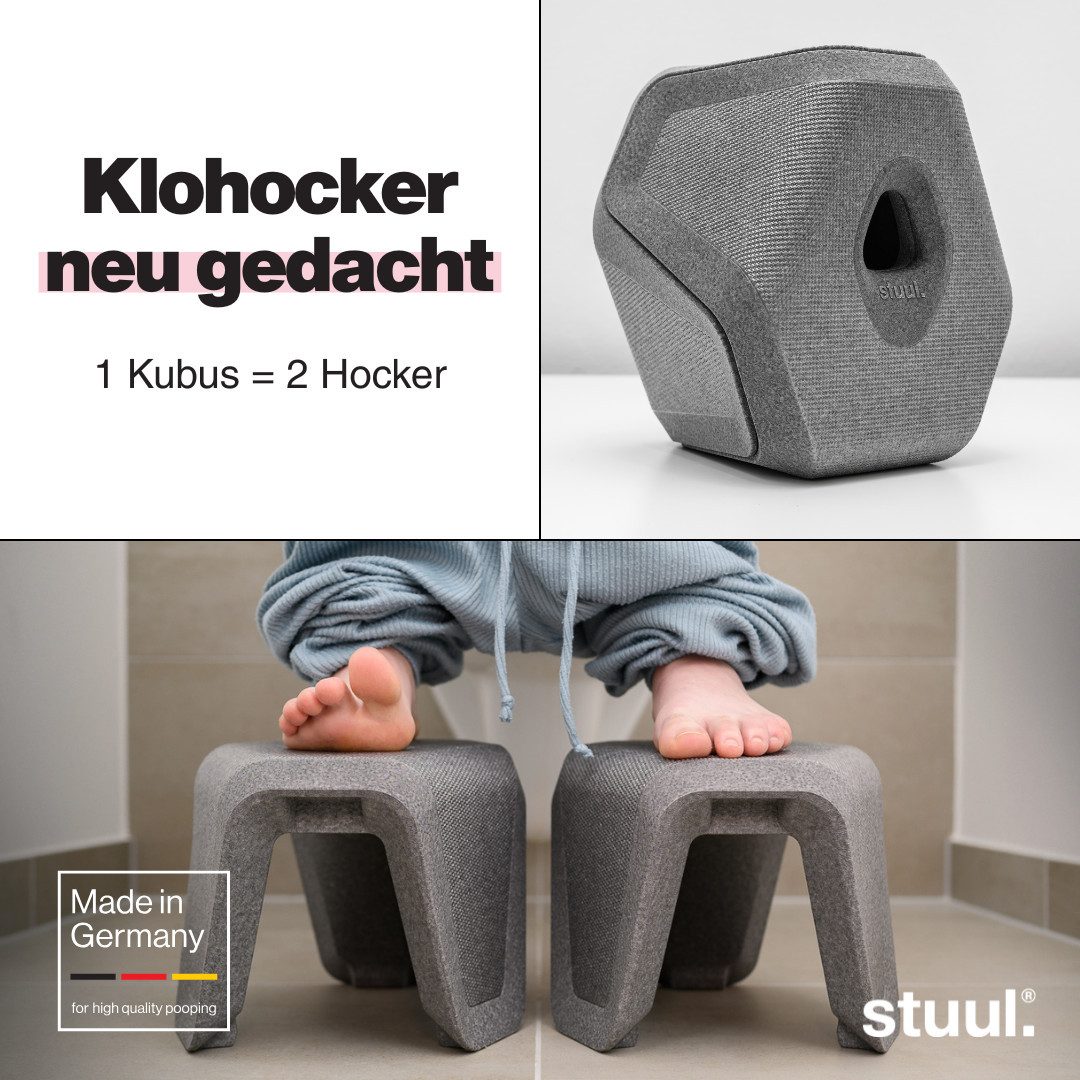 stuul® Badhocker, Toilettenhocker in Grau, Design-Hocker für WC, dezenter Kubus