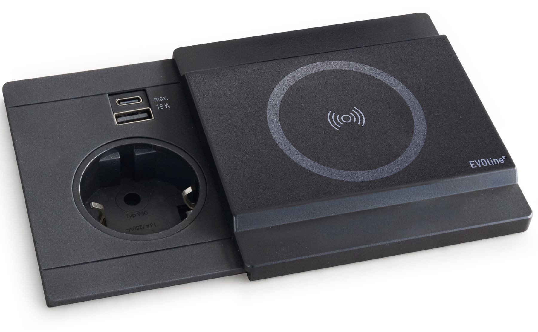 Schulte Elektrotechnik Einbausteckdose Circle80 DISQ Küchensteckdose Qi-Ladestation USB A/C Einbau-Tischsteckdose (Kabellänge 2.50 m)