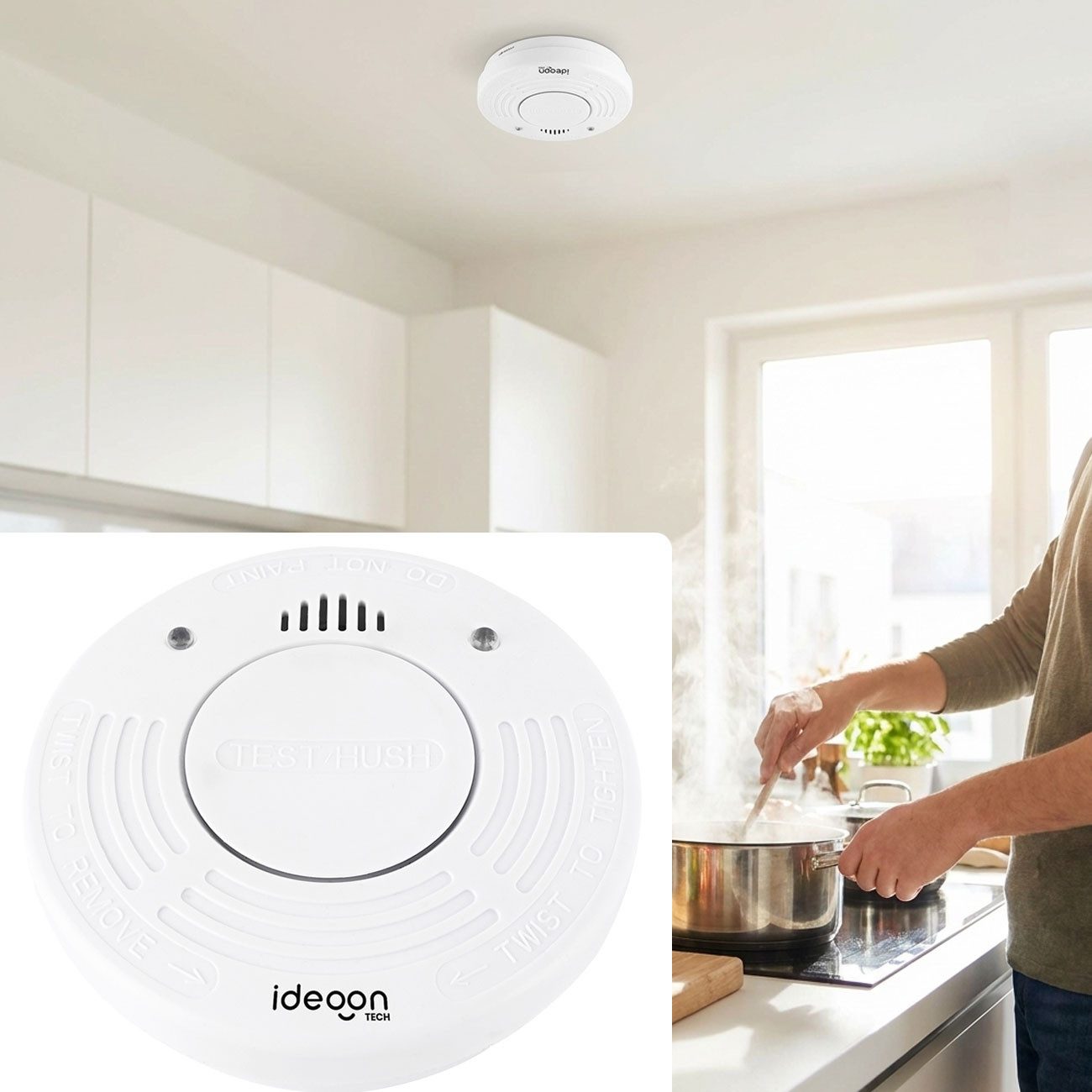 shop'n smile ideoon Premium Rauchmelder 10 Jahre, 85dB, DIN EN 14604 & Lithium-Batterie Rauchmelder (85dB Alarmsignal, zertifiziert, 10 Jahre Batterielebensdauer)