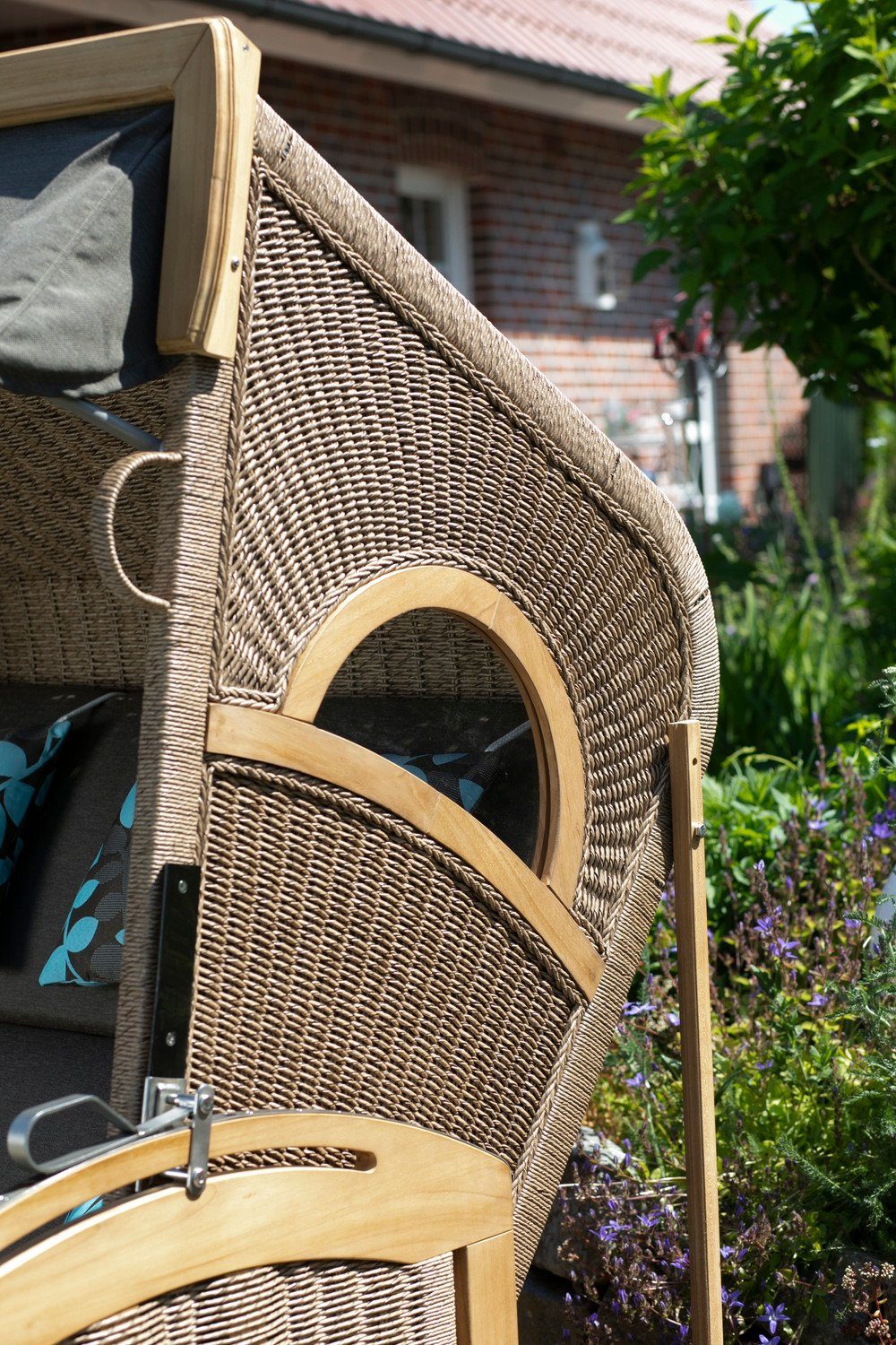 Natur24 Strandkorb Strandkorb PURE® Madura XXL PE Teak Twisted Hyacinth 145x85x180 cm, BxTxH: 145x85x180 cm, 71196397