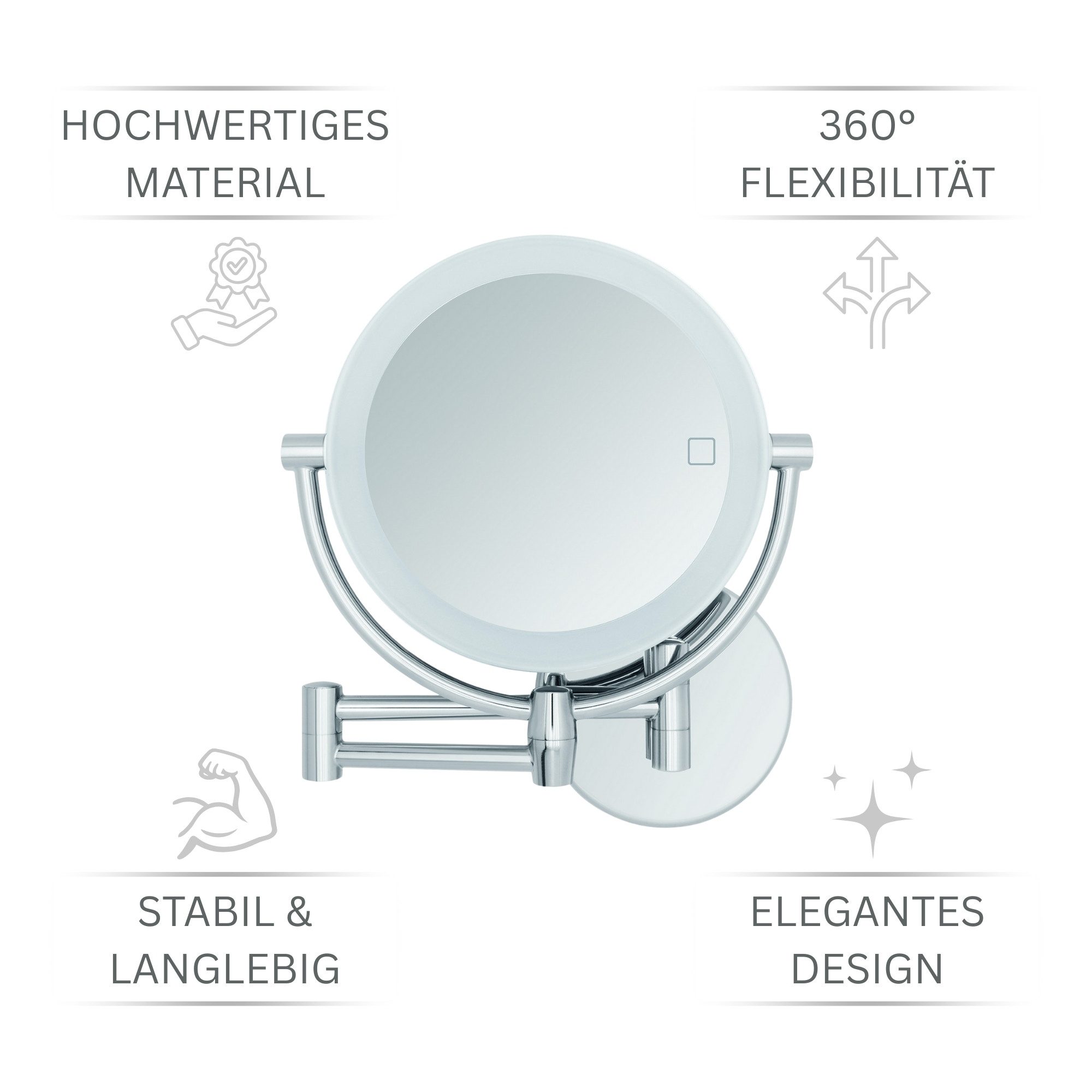 Libaro Kosmetikspiegel mit Beleuchtung MODENA LED Schminkspiegel 5-fach 10-fach Vergrößerung, Wandmontage, Vergrößerungsspiegel 2-seitig, dimmbar, Batterie oder – Bild 4 von 5