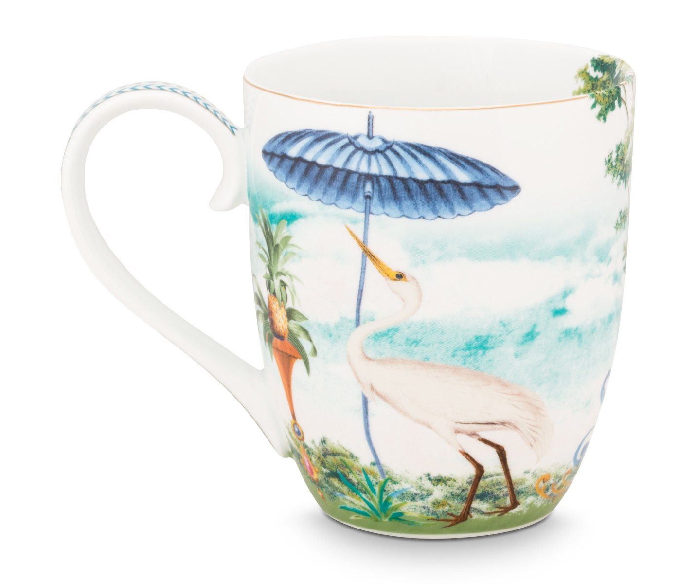 PiP Studio Becher Jolie Heron Becher mit Henkel XL 0,45 l, Porzellan, Mug XL Jolie Heron 450ml