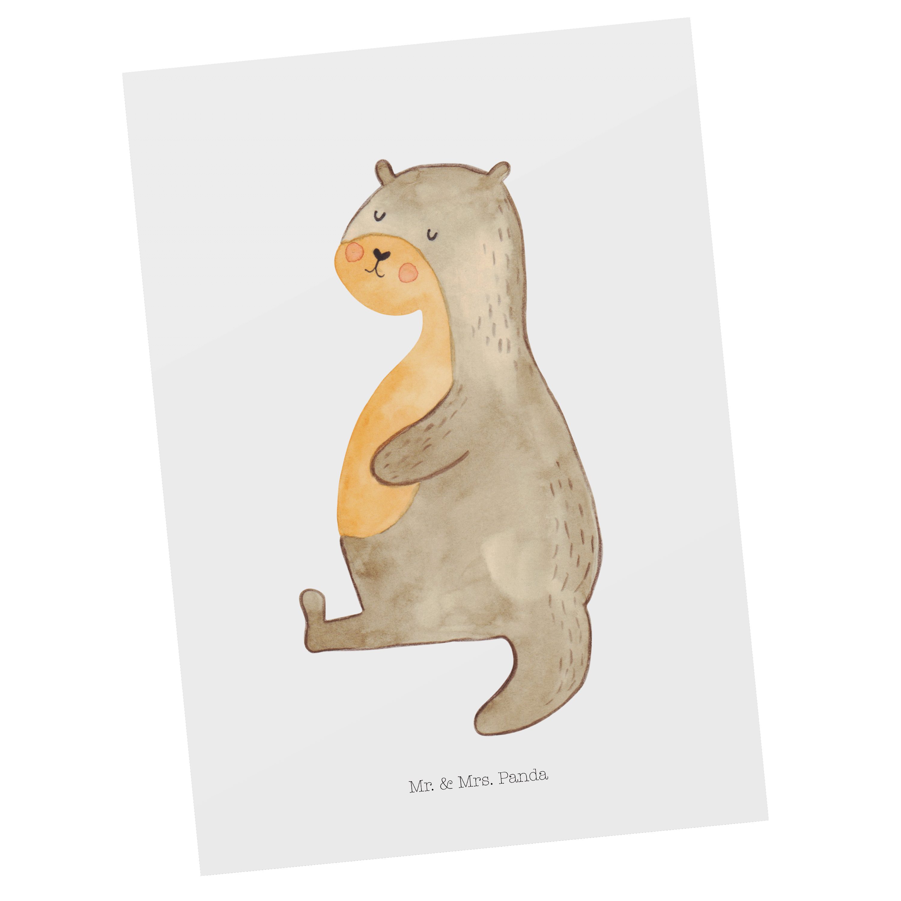 Mr. & Mrs. Panda Postkarte Otter Bauch - Weiß - Geschenk, Seeotter, zufrieden, Einladung, Einlad