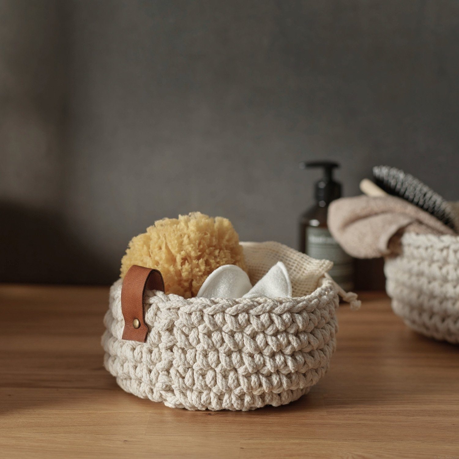 ASA SELECTION Aufbewahrungskorb COPPA SENCHA, Ø 17 cm, Beige, Ecru, Baumwolle, (1 St), Strickoptik