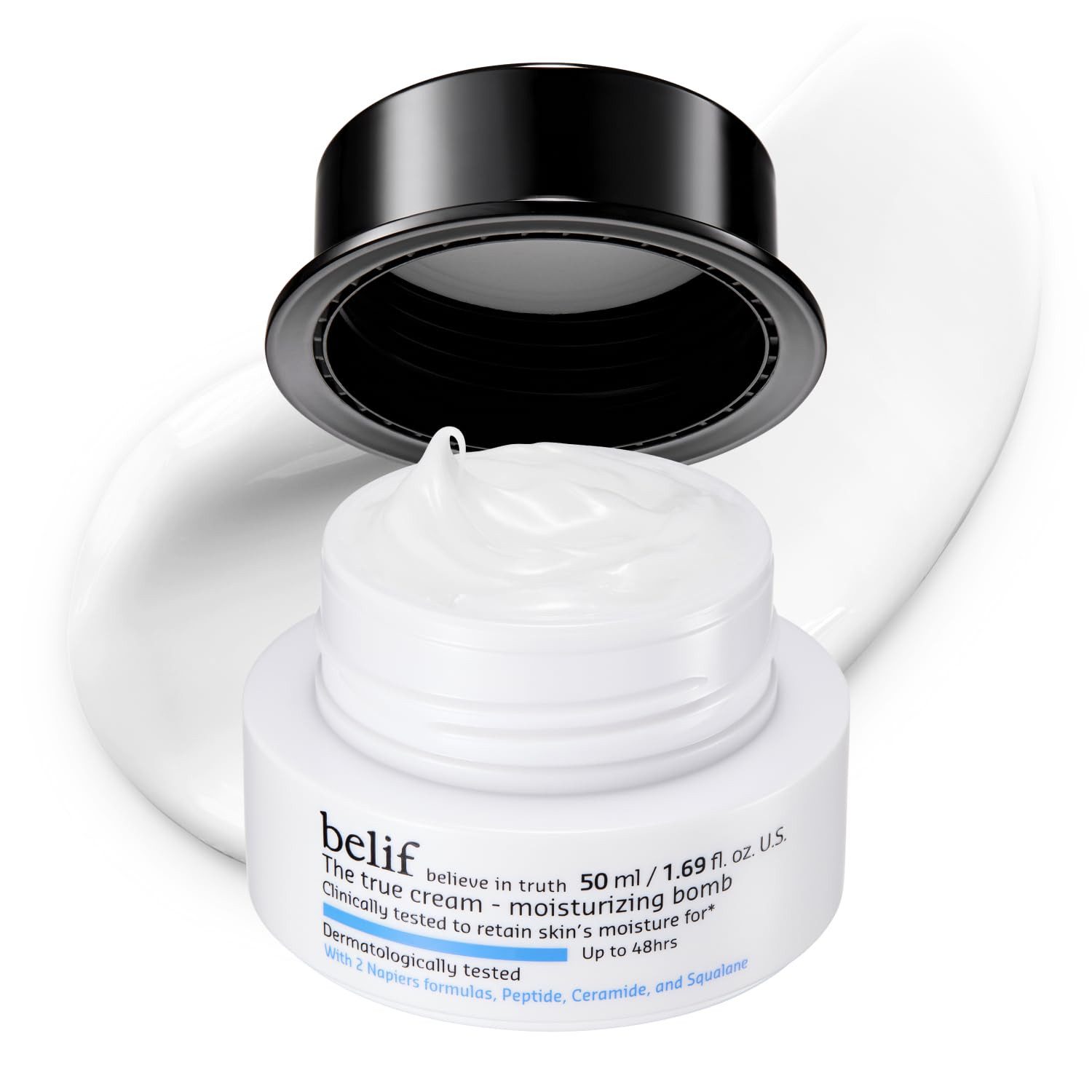 Belif Anti-Aging-Augencreme The True Cream Moisturizing Bomb 50 ml, Feuchtigkeitscreme, fuer trockene Haut als reichhaltige Gesichtspflege, mit Ceramide NP, Squalane und Napiers-Kraeutern