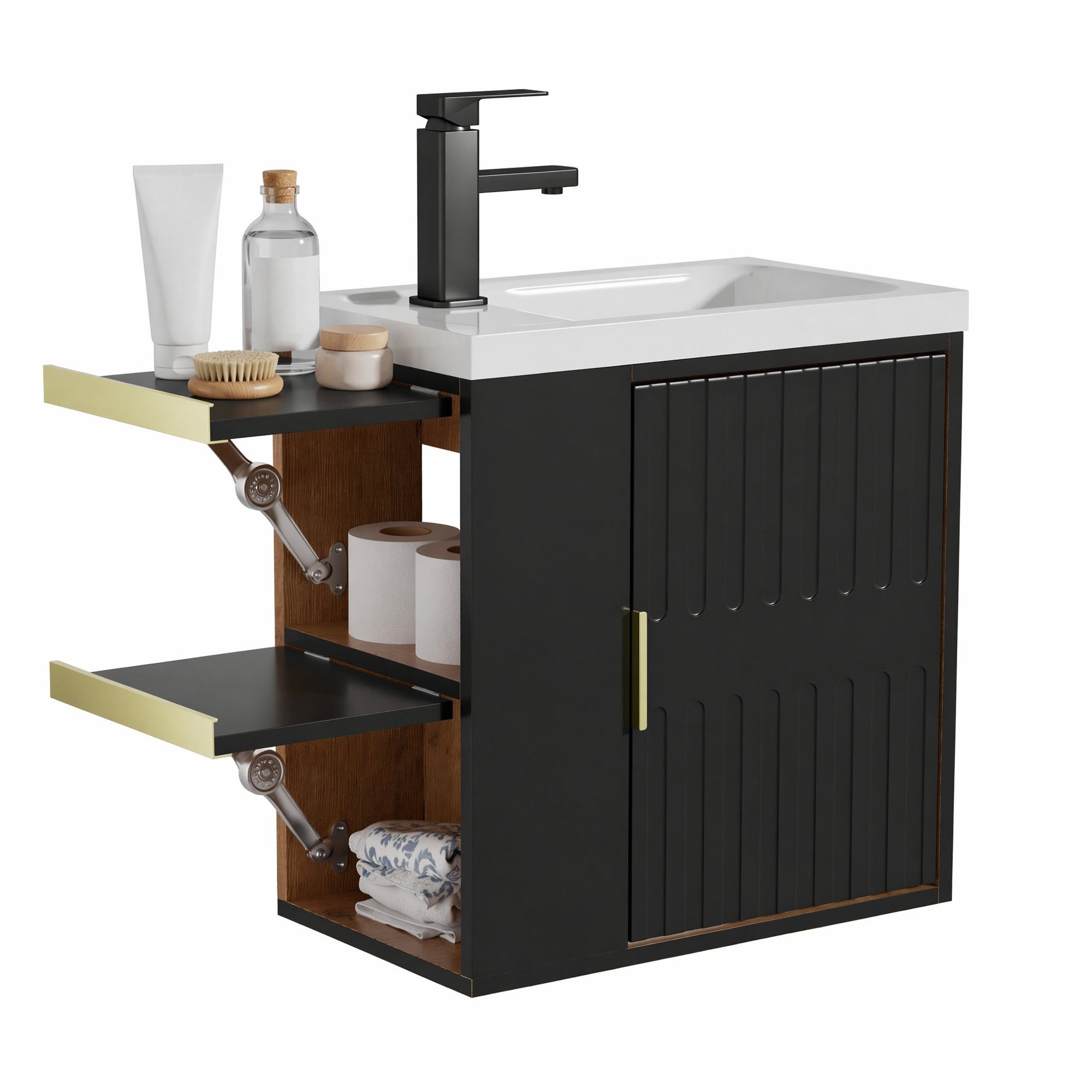 UEV Waschtisch Waschtisch mit Unterschrank (Waschtischunterschrank hängend, Waschplatz ausreichend Stauraum,Badmöbel Set für Badezimmer, Waschtisch mit Unterschrank Wasserhahn), Waschtisch mit Unterschrank hängend 50,5 cm