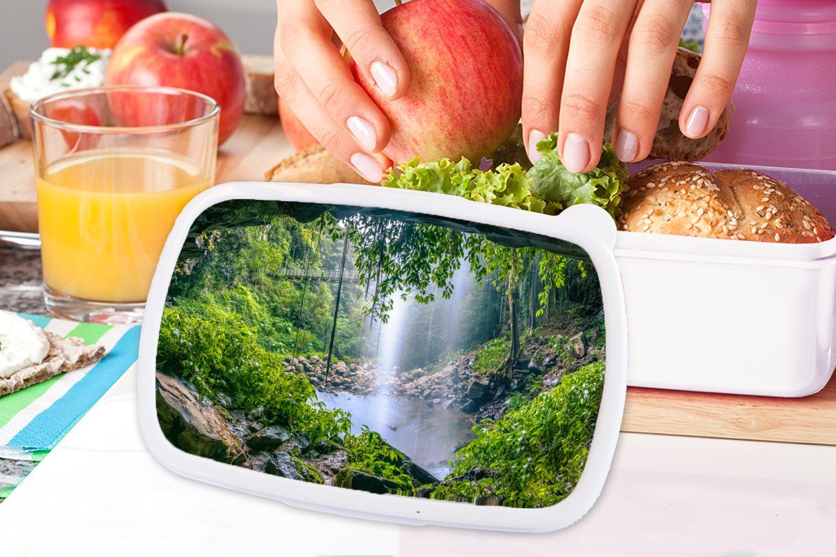 und Jungs - Dschungel für (2-tlg), Lunchbox Mädchen Erwachsene, für Pflanzen, Wasser - - Regenwald MuchoWow weiß Brotbox Kinder und Wasserfall - Brotdose, Kunststoff,