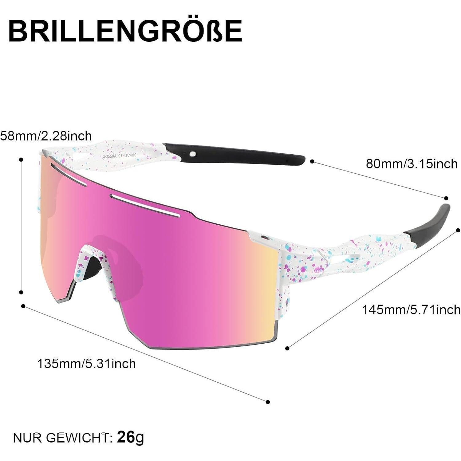 LuxusKollektion Fahrradbrille Fahrradbrille UV400 Wechselglas Herren Damen Radfahren Uv-rosa-1 Linse