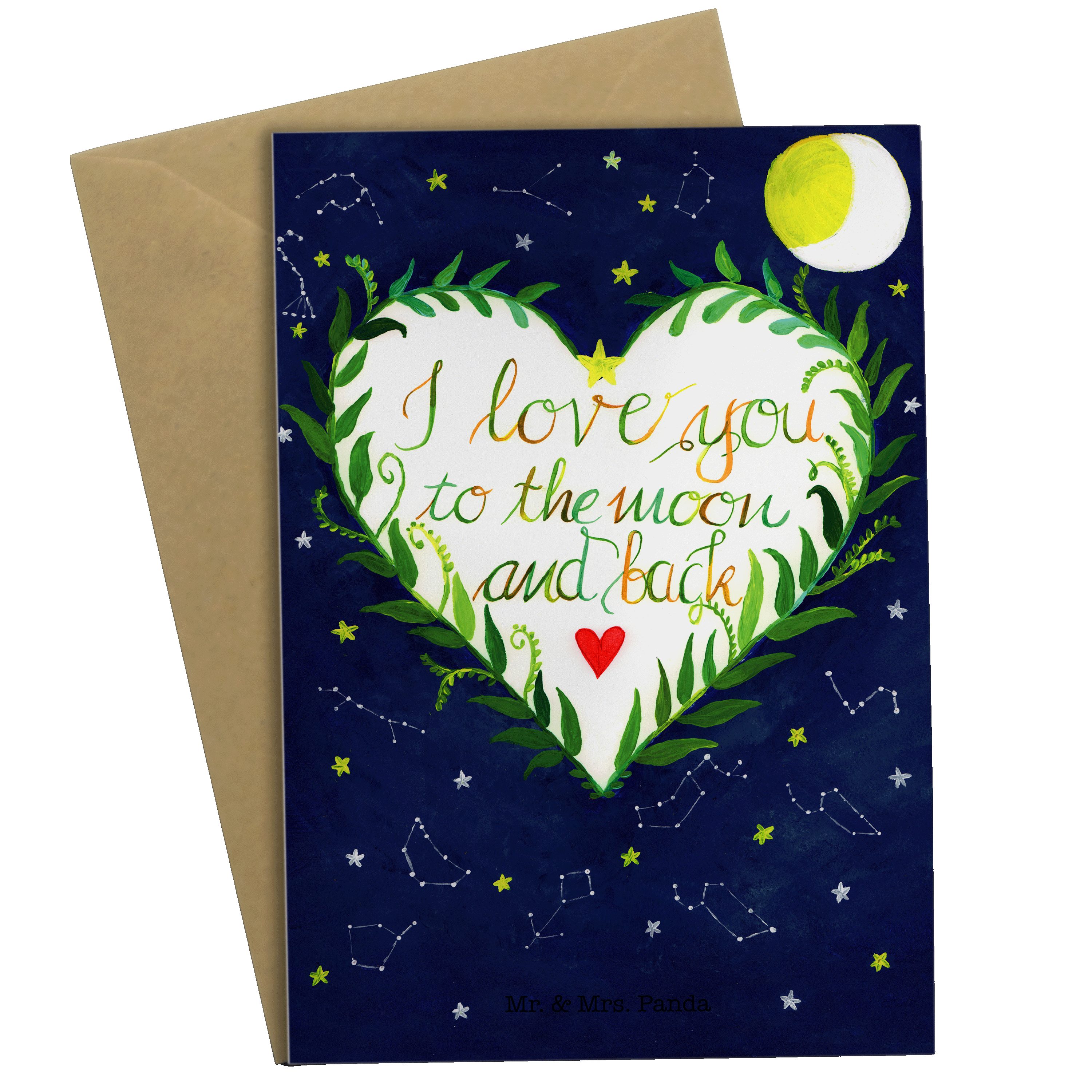 Mr. & Mrs. Panda Grußkarte Love u to the moon & back Geschenk, Spruch