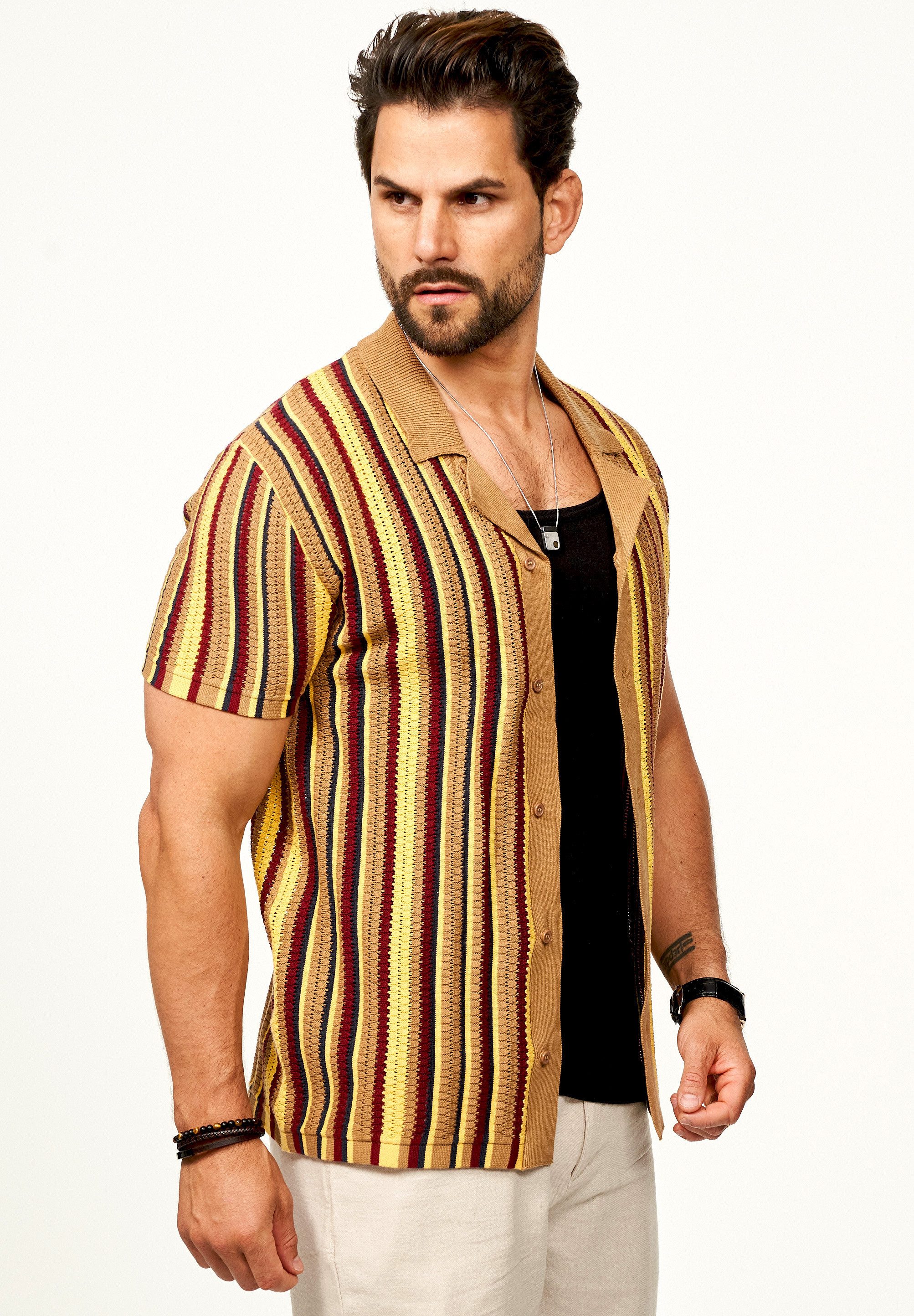 SOULSTAR Poloshirt im Cardigan Vintage Summer-Look für Herren Kurzarm Strick Polo-Hemd Cardigan T-Shirt