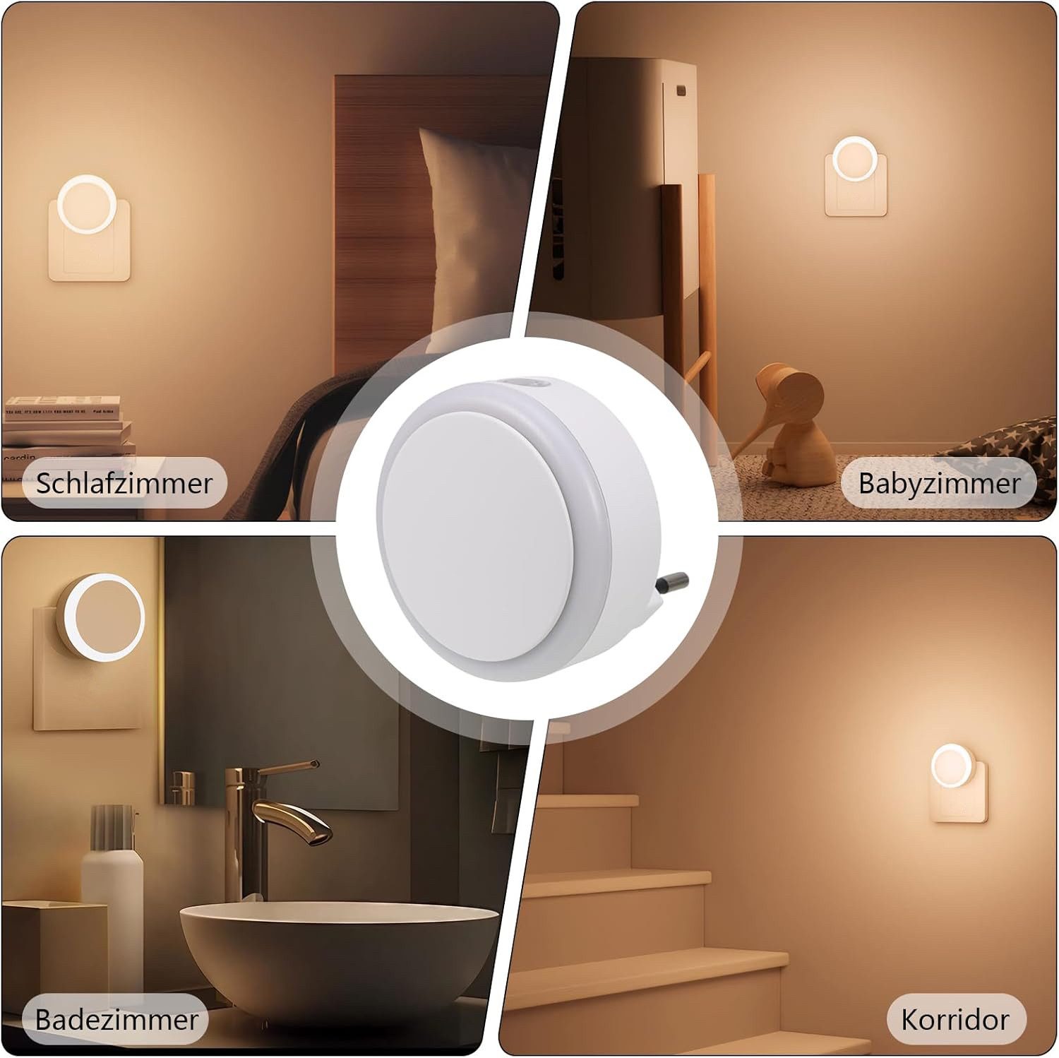 ibettertec Nachttischlampe Dimmbares Nachtlicht mit Dammerungssensor, Steckdosenlicht, LED fest integriert, Nachtlampe Einstellbare Helligkeit, stufenlose HelligkeitsregelungenergiesparendDämmerungssensor