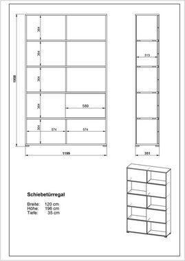 möbelando Bücherregal 411, BxHxT: 120x196x35 cm, in weiss, braun mit 4 Einlegeböden