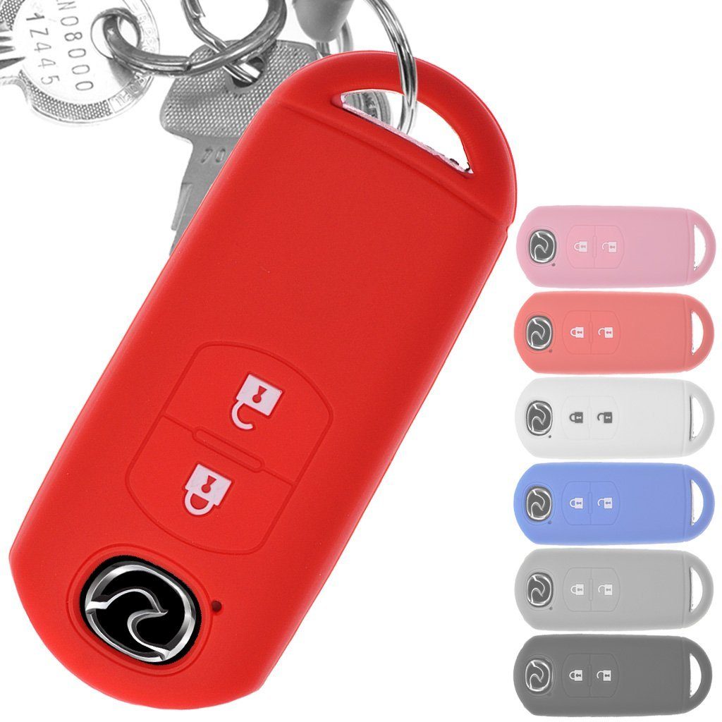 mt-key Schlüsseltasche Autoschlüssel KEYLESS 2 2 CX-5 Tasten Mazda MX-5 SMARTKEY Schutzhülle Softcase Silikon 2 Rot, 6 3 CX-3 für Tasten
