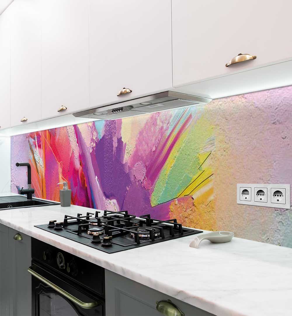MyMaxxi Dekorationsfolie Küchenrückwand bunte Blumen Malerei selbstklebend  Spritzschutz Folie