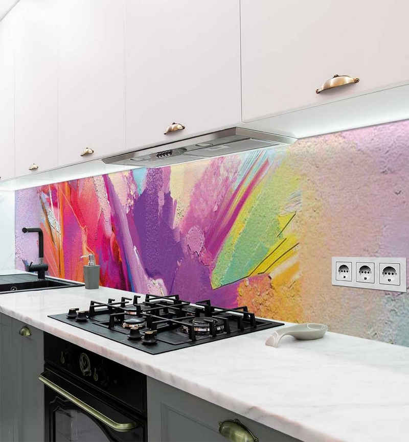 MyMaxxi Dekorationsfolie Küchenrückwand bunte Blumen Malerei selbstklebend Spritzschutz Folie