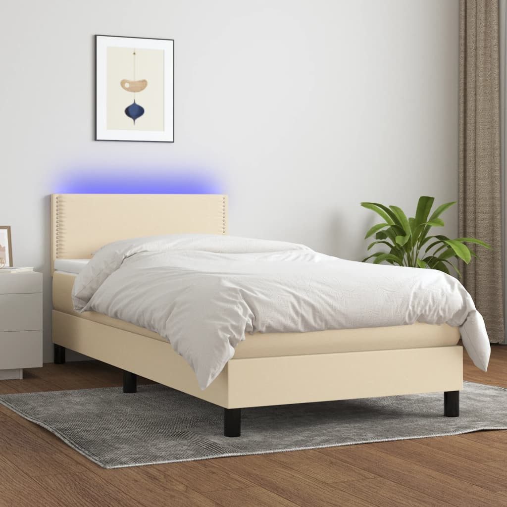 vidaXL Boxspringbett Boxspringbett mit Matratze LED Creme 90x200 cm Stoff B günstig online kaufen