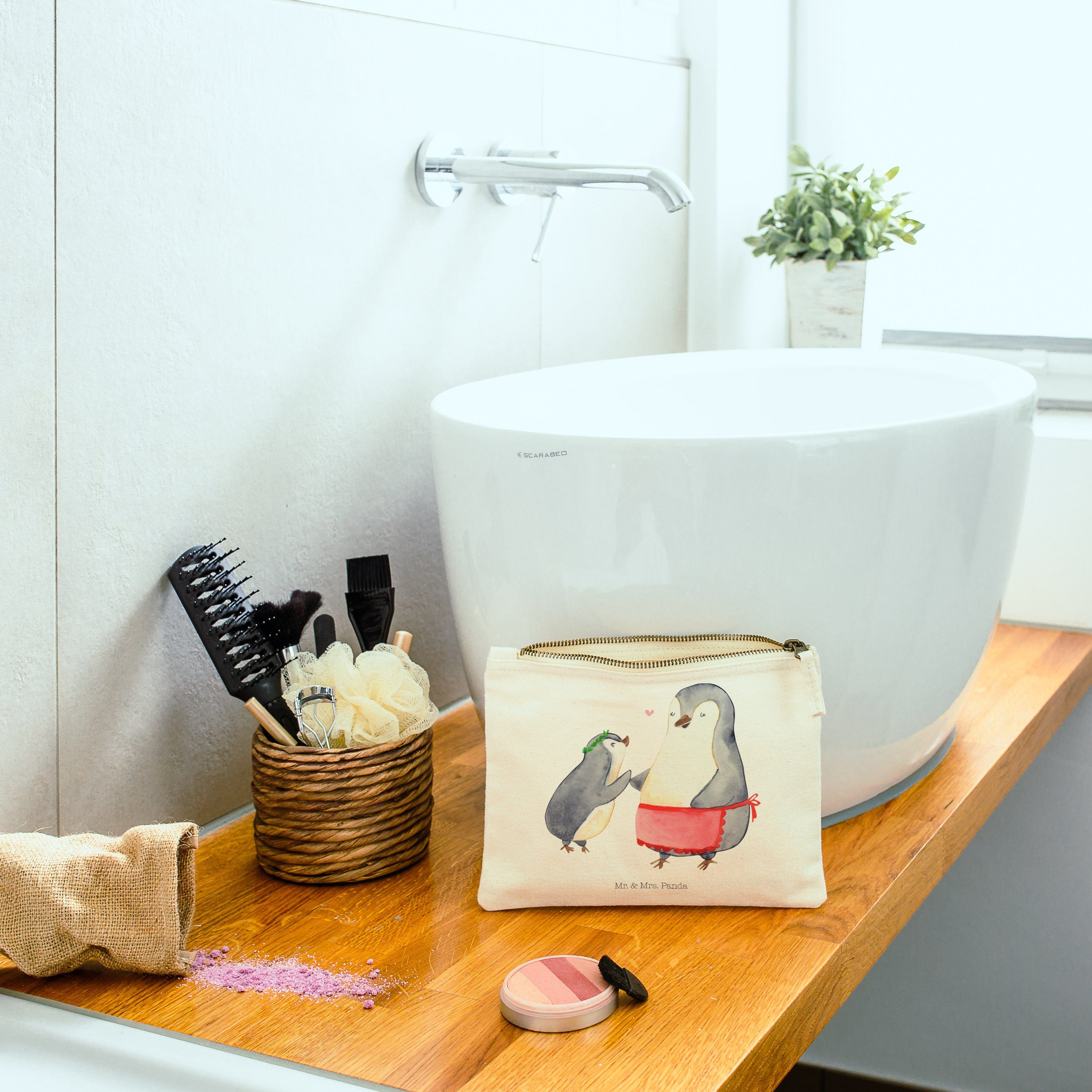 Mr. & Mrs. Panda Kosmetiktasche mit (1-tlg) - Kind Br Mutter, Geschenk, Weiß Pinguin Makeup, - Lieblingsmama