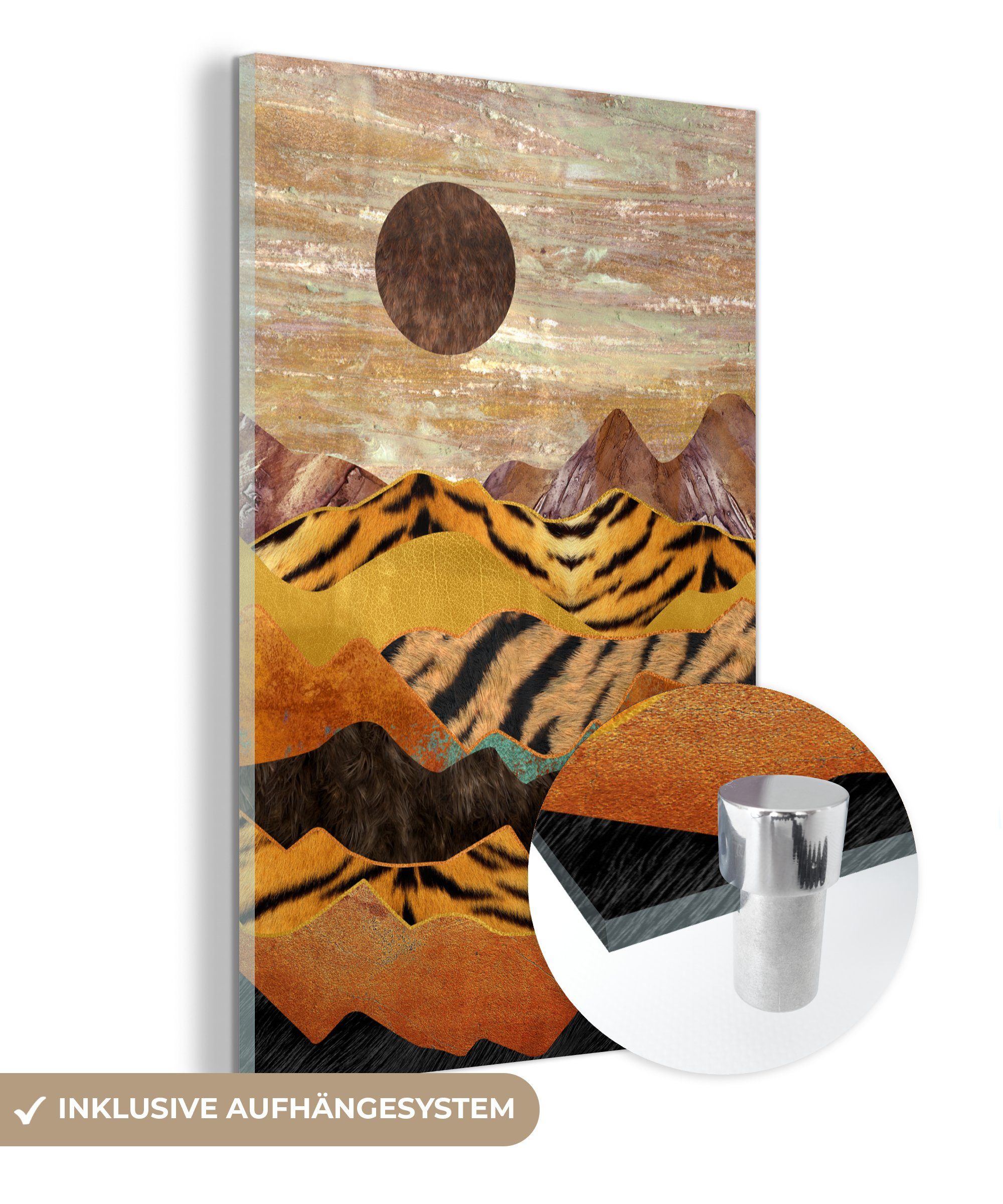 MuchoWow Acrylglasbild Tigerdruck - Marmor - Berge, (1 St), Glasbilder - Bilder auf Glas Wandbild - Foto auf Glas - Wanddekoration | Bilder