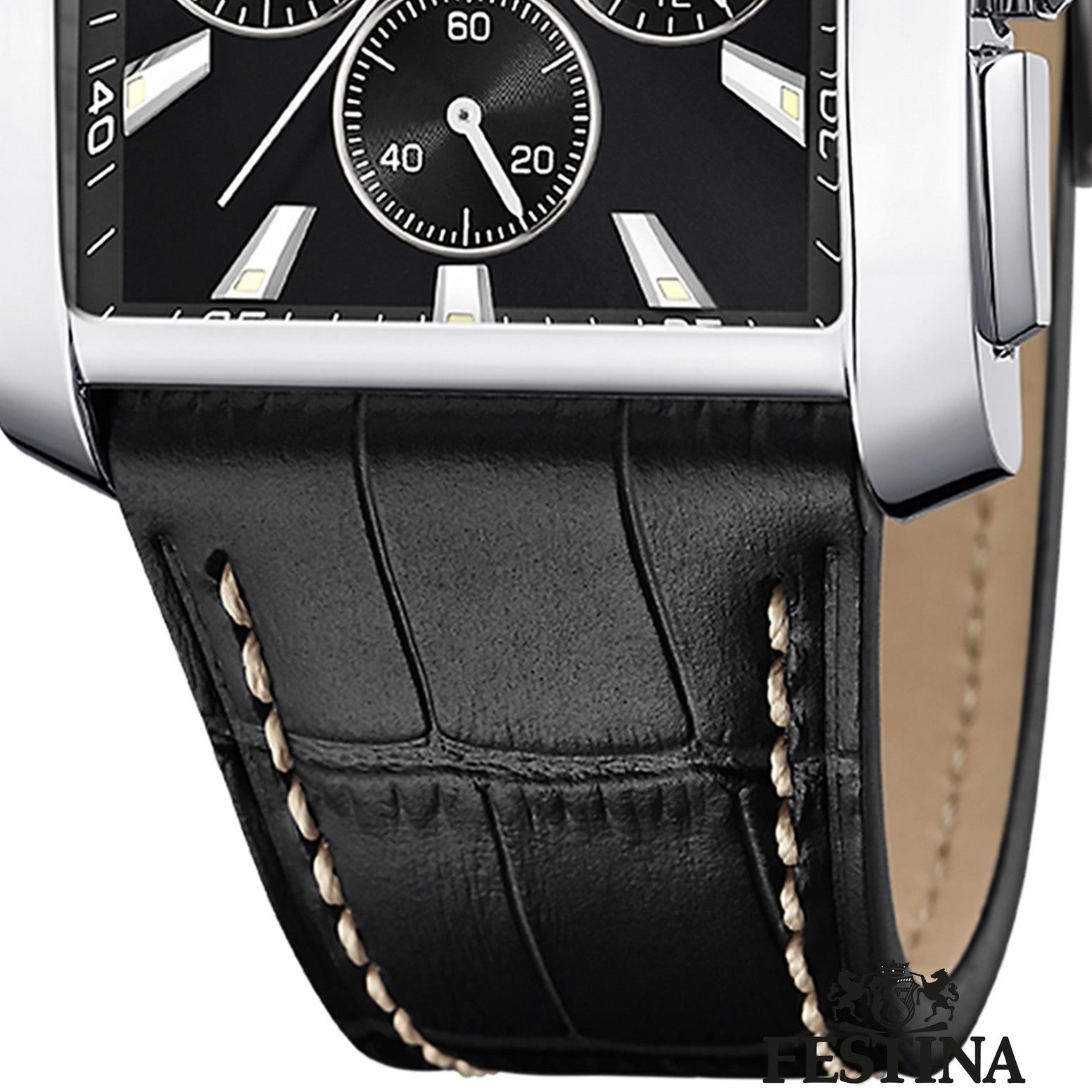 Festina Chronograph Festina Herrenuhr Leder schwarz Timeless, (Chronograph), Herren Armbanduhr eckig, Lederarmband schwarz, Elegant