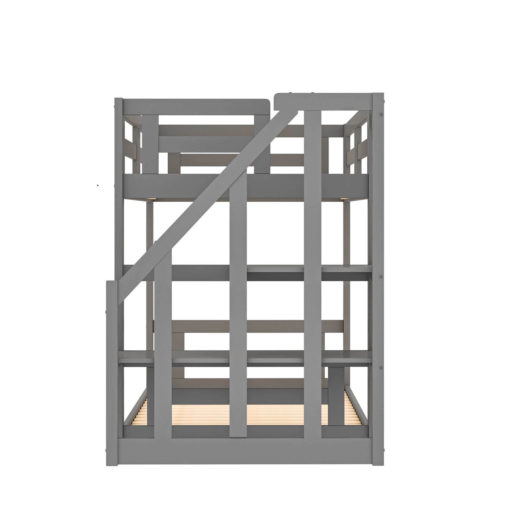 Etagenbett WISHDOR Lattenrost), aus Etagenbett Niedriges ohne 90*200cm, mit Kinderbett grau Massivholz Matratze (mit Sicherheitstreppe, Etagenbettgestell