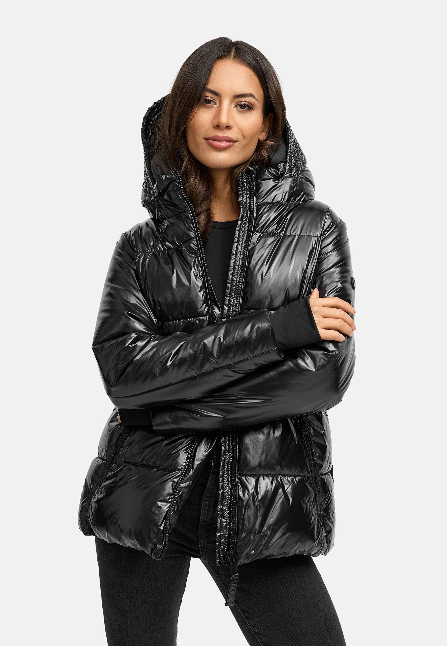 Navahoo Steppjacke Eisglanz 14 Glänzende Damen Winterjacke mit Taillengürtel