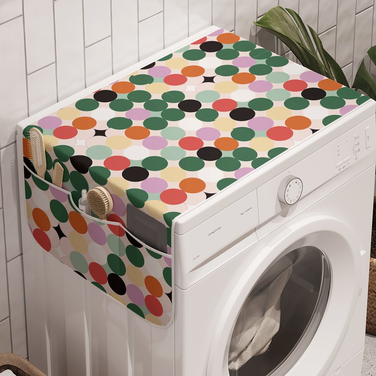 Kreise Motley Waschmaschine Badorganizer Motiv Anti-Rutsch-Stoffabdeckung Runden für Trockner, Abakuhaus und Pop-Art