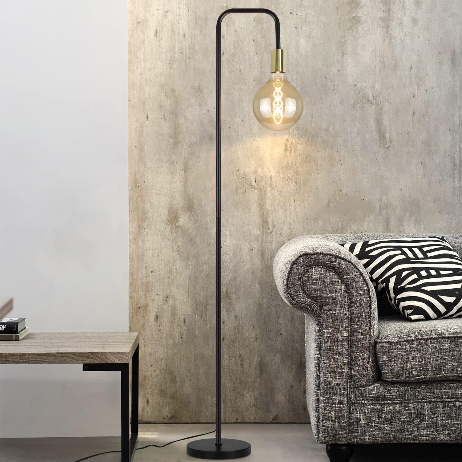 Stehlampe Wohnzimmer Schwarz Vintage E27 Stehleuchte mit Fußschalter Metall