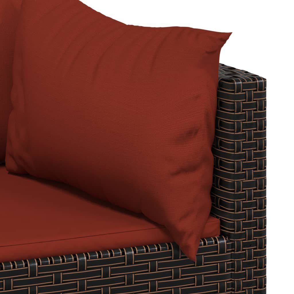 Stk. Braun Rattan, Teile Braun 2 und vidaXL Garten-Ecksofas 1 Rot Loungesofa Poly mit Kissen