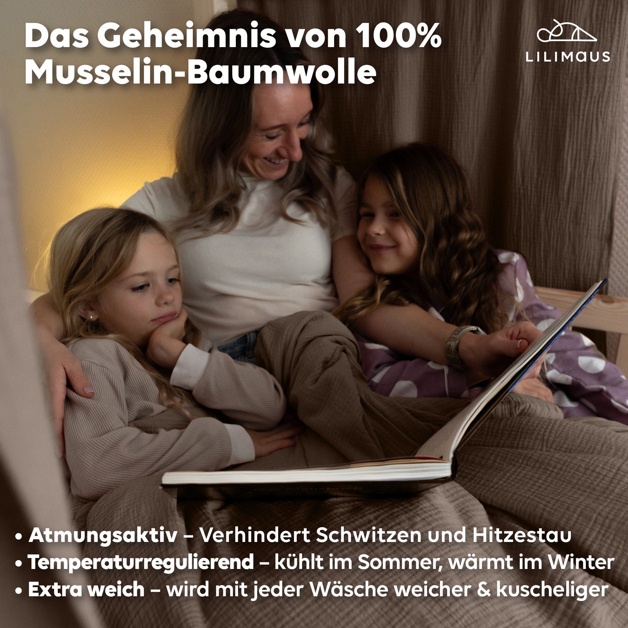 lilimaus Kinderbettwäsche Musselin Bettbezug-Set 100x135 & 135x200 mit Kissenbezug, 1 teilig, butterweich & temperaturausgleichend - Set mit Kissenbezug