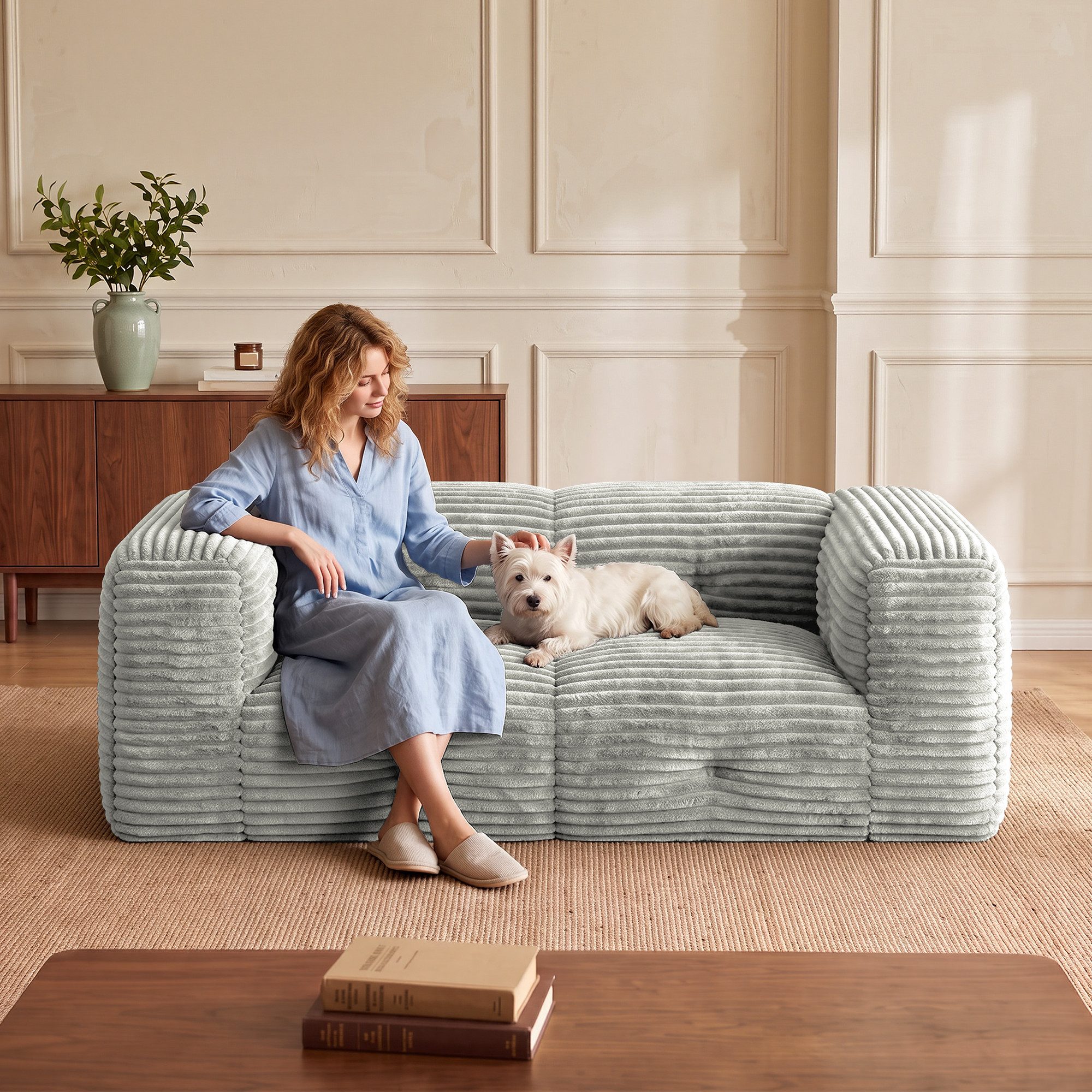 Bealife 2-Sitzer Cord-Sofa mit extra breiten Armlehnen, Keine Montage erforderlich – Bild 5 von 5