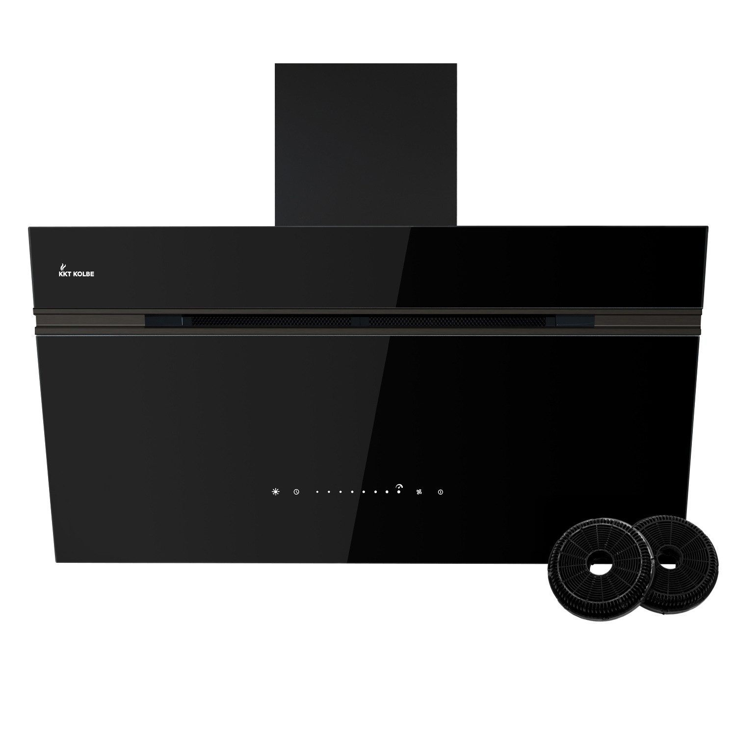 KKT KOLBE Wandhaube Dunstabzugshaube 90cm AURORA9005FB RGBW Ambientebeleuchtung Kopffreihaube / Umluft / Abluft / Smarte WiFi-App / Schwarz / Glas