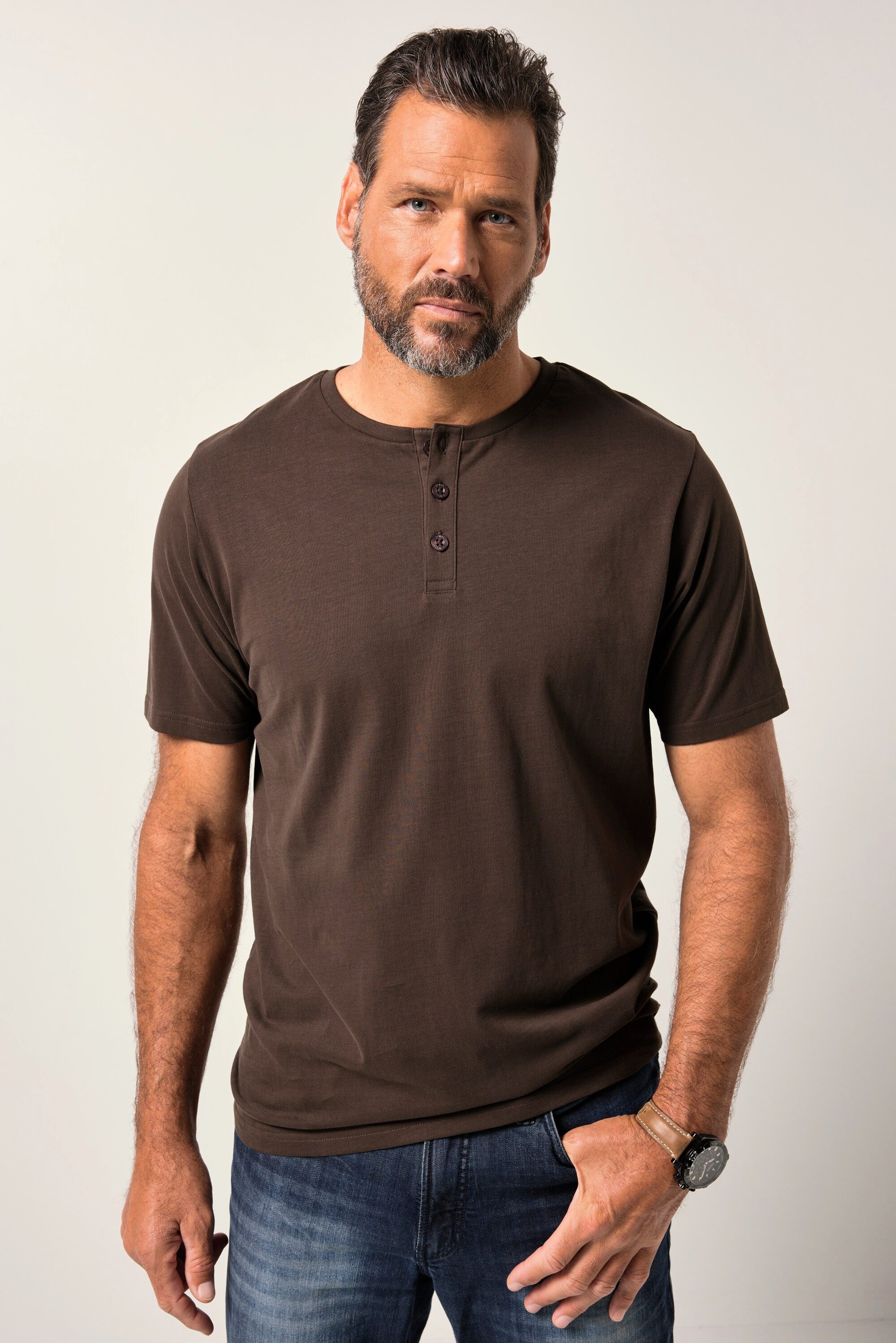 JP1880 T-Shirt JP1880 Henley Basic Knopfleiste Halbarm bis 7 XL günstig online kaufen