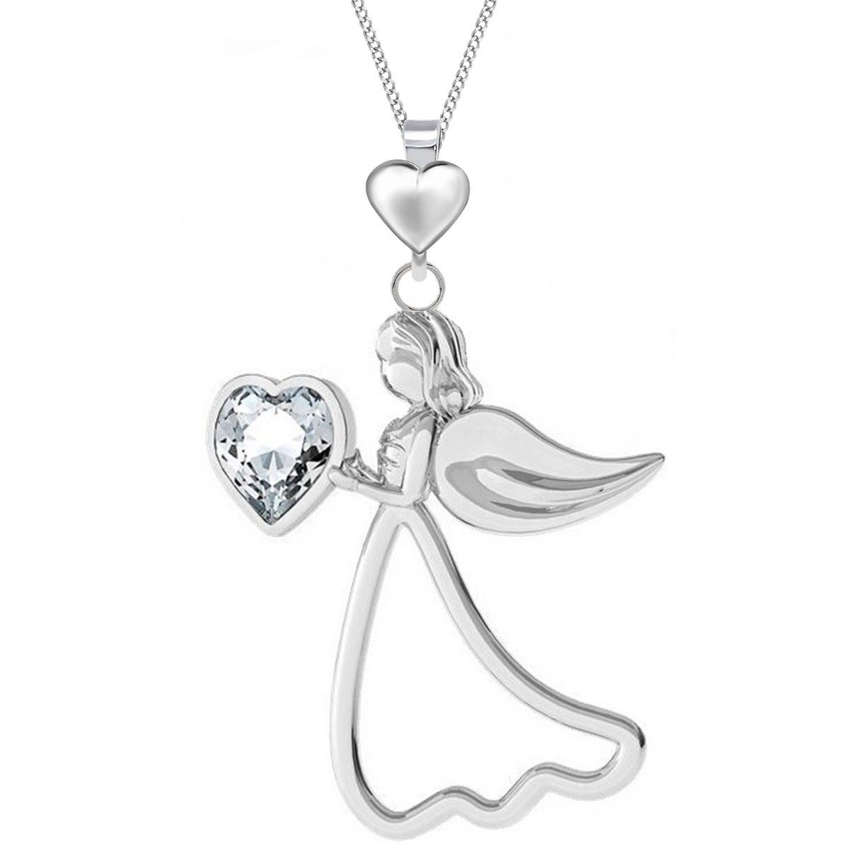 Goldene Hufeisen Kette mit Anhänger Schutzengel Herz Anhänger mit Halskette aus 925 Silber Glücksbringer (2-tlg, inkl. Etui), mit Zirkonia Stein