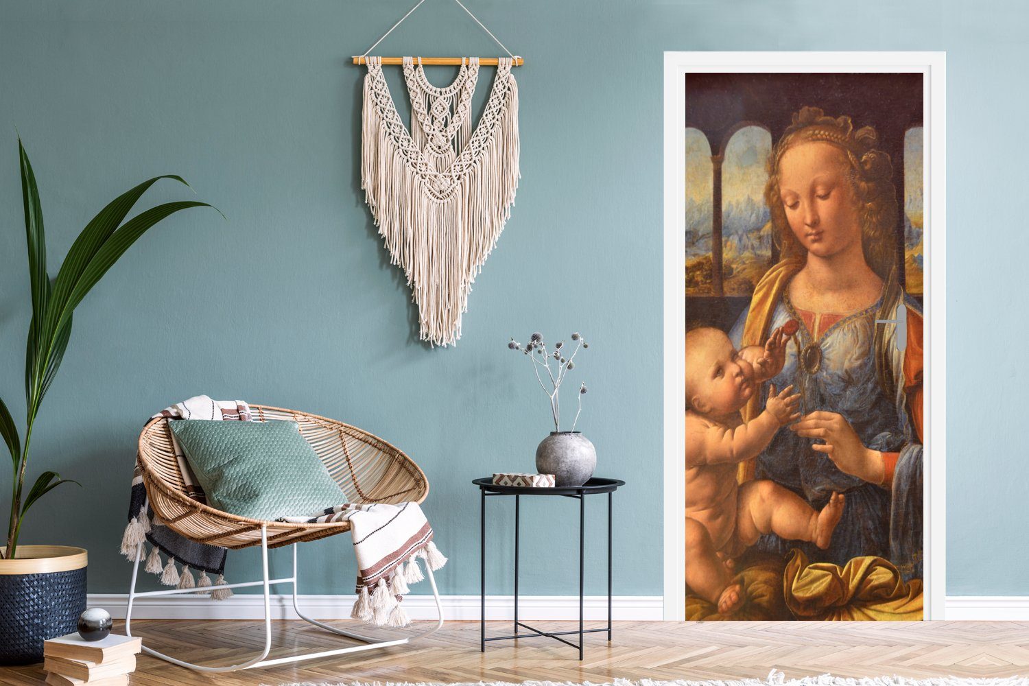 MuchoWow Türtapete Madonna Vinci, Tür, (1 75x205 Matt, Türaufkleber, da Nelke der cm St), Leonardo - bedruckt, für mit Fototapete
