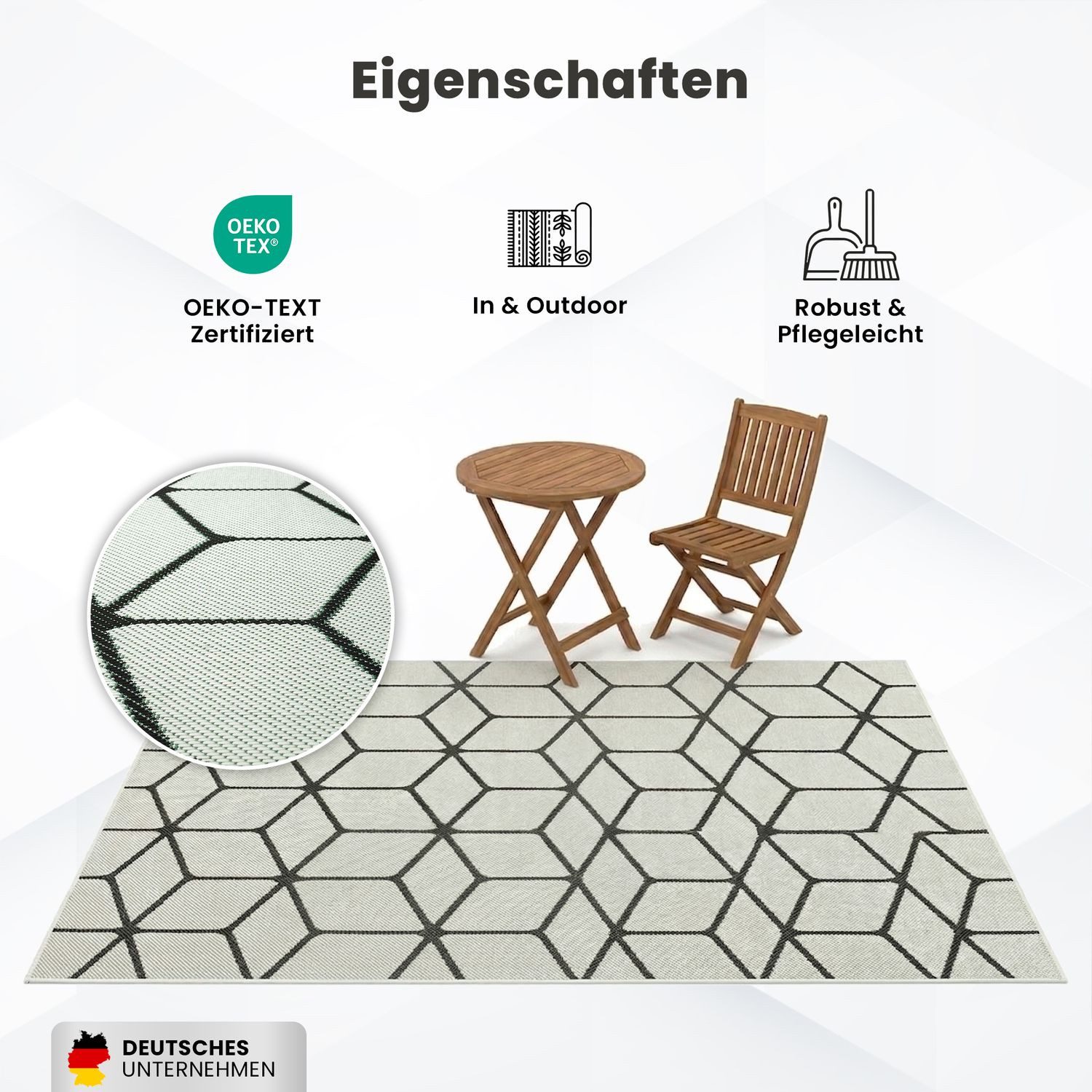 Vimoda Outdoorteppich In- & Outdoor Teppich Bienenstock Optik Raute Muster, für Balkon Küche, Rechteckig, Höhe: 5 mm, Robuster Flachgewebe Läufer Outdoor in Cre – Bild 5 von 5