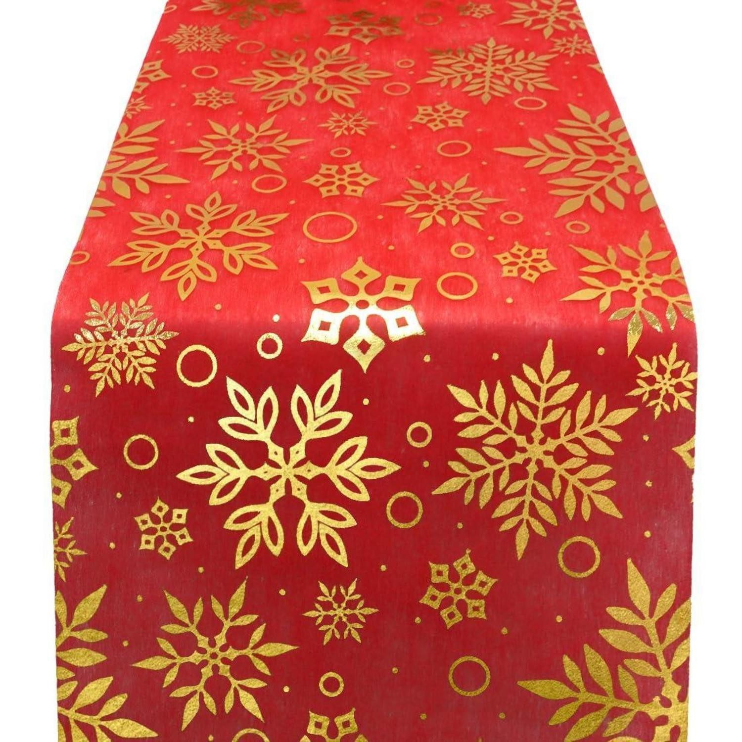 LuxusKollektion Tischband Tischläufer Weihnachten Rot Gold Schneeflocke 28x500cm