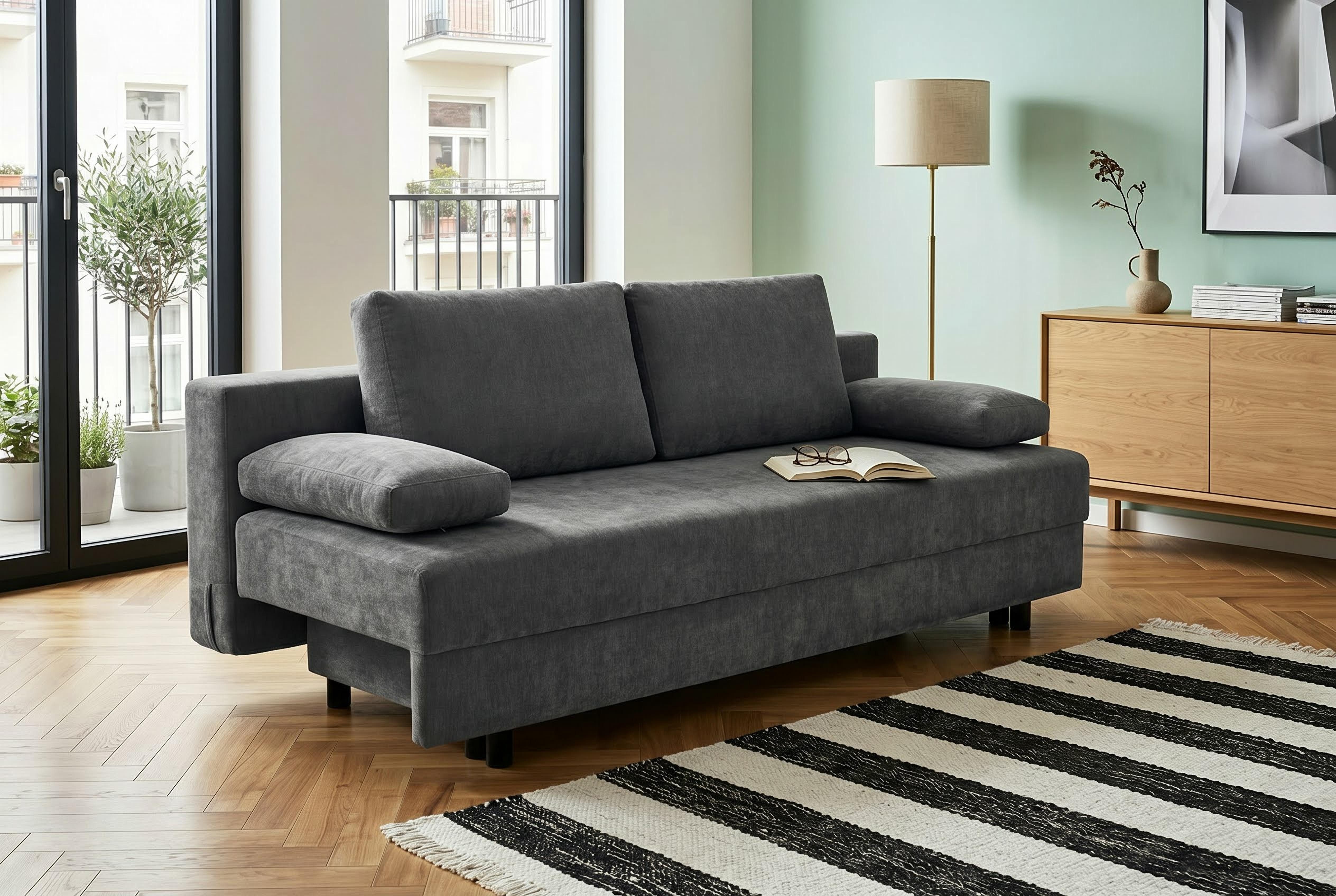 OTTO home Schlafsofa ONNIKO, Breite: 192 cm, Liegefläche 121x192 cm, Feinstruktur-Bezug, mit Bettfunktion & Bettkasten