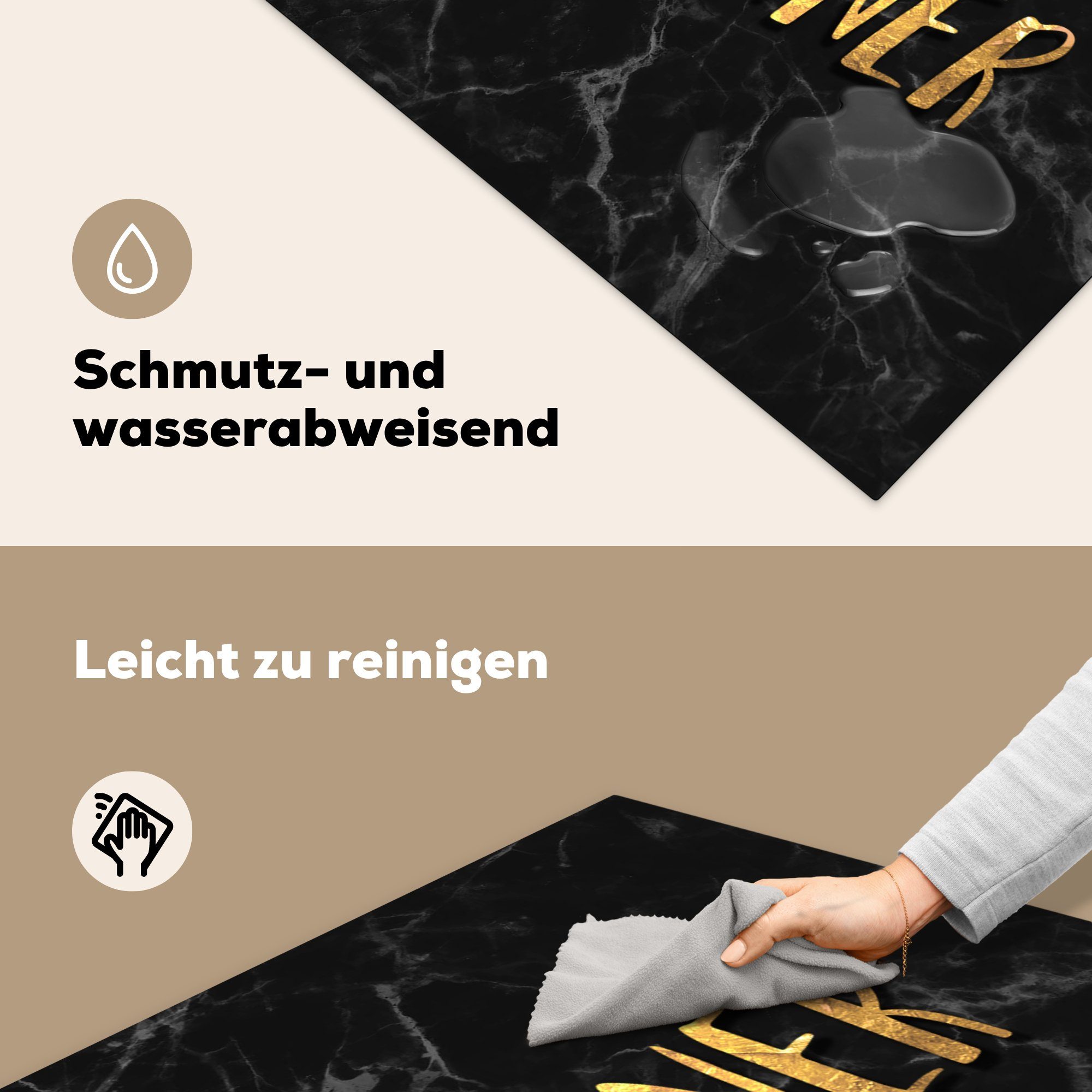 MuchoWow Herdblende-/Abdeckplatte Zitate - Vinyl, Gold cm, 78x78 küche für Ceranfeldabdeckung, - Arbeitsplatte (1 - Gewinnen tlg), Marmor