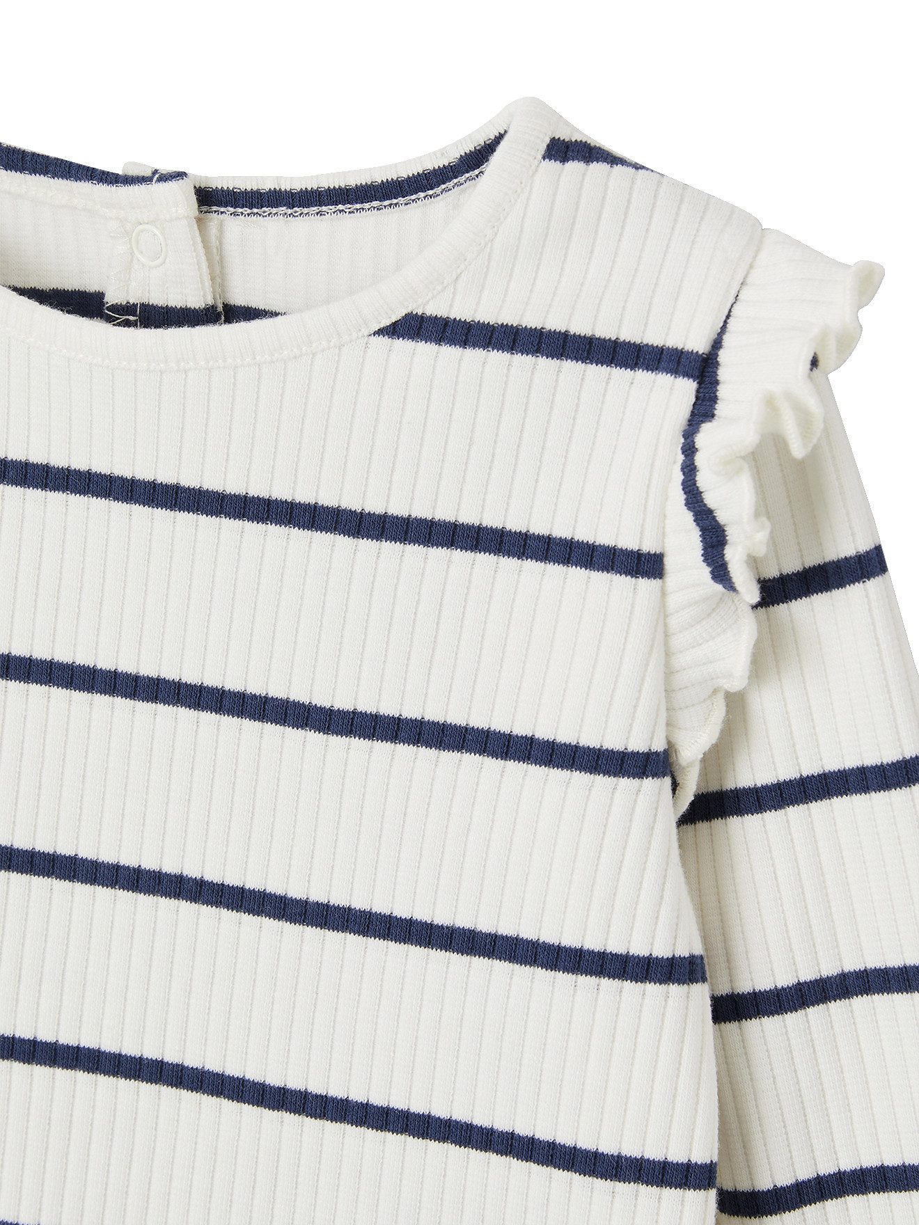 vertbaudet Langarmshirt Geripptes Mädchen Baby Shirt mit Volantärmeln, Bio-Baumwolle, Runder Ausschnitt
