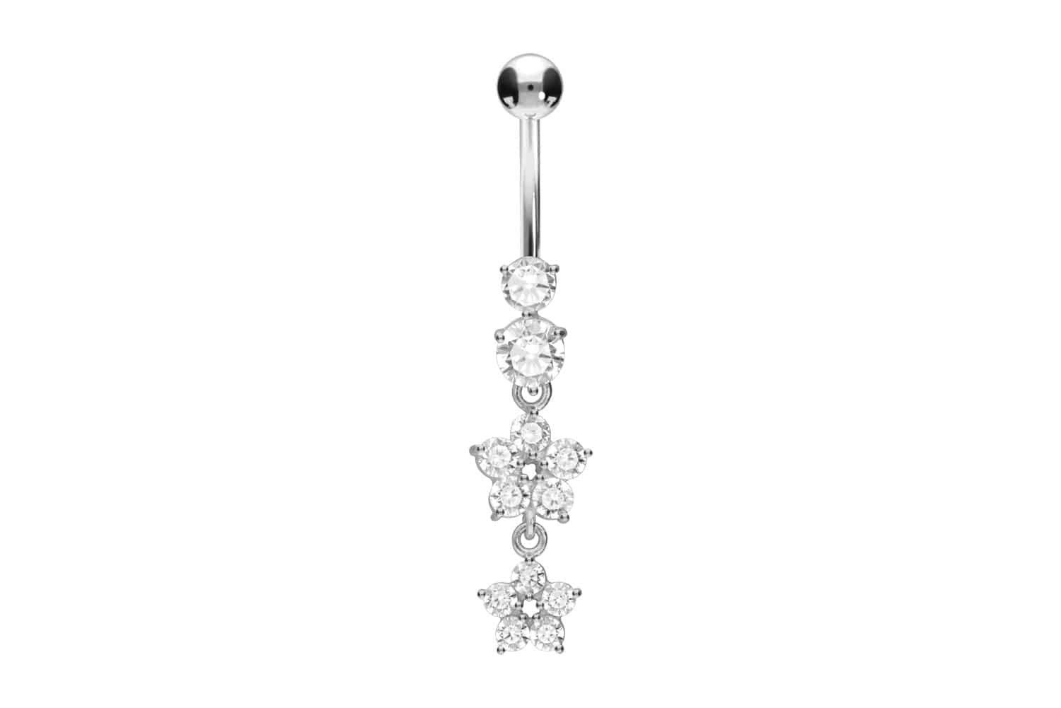 PIERCINGLINE Bauchnabelpiercing Chirurgenstahl Bananabell 2 KRISTALLBLUMEN günstig online kaufen