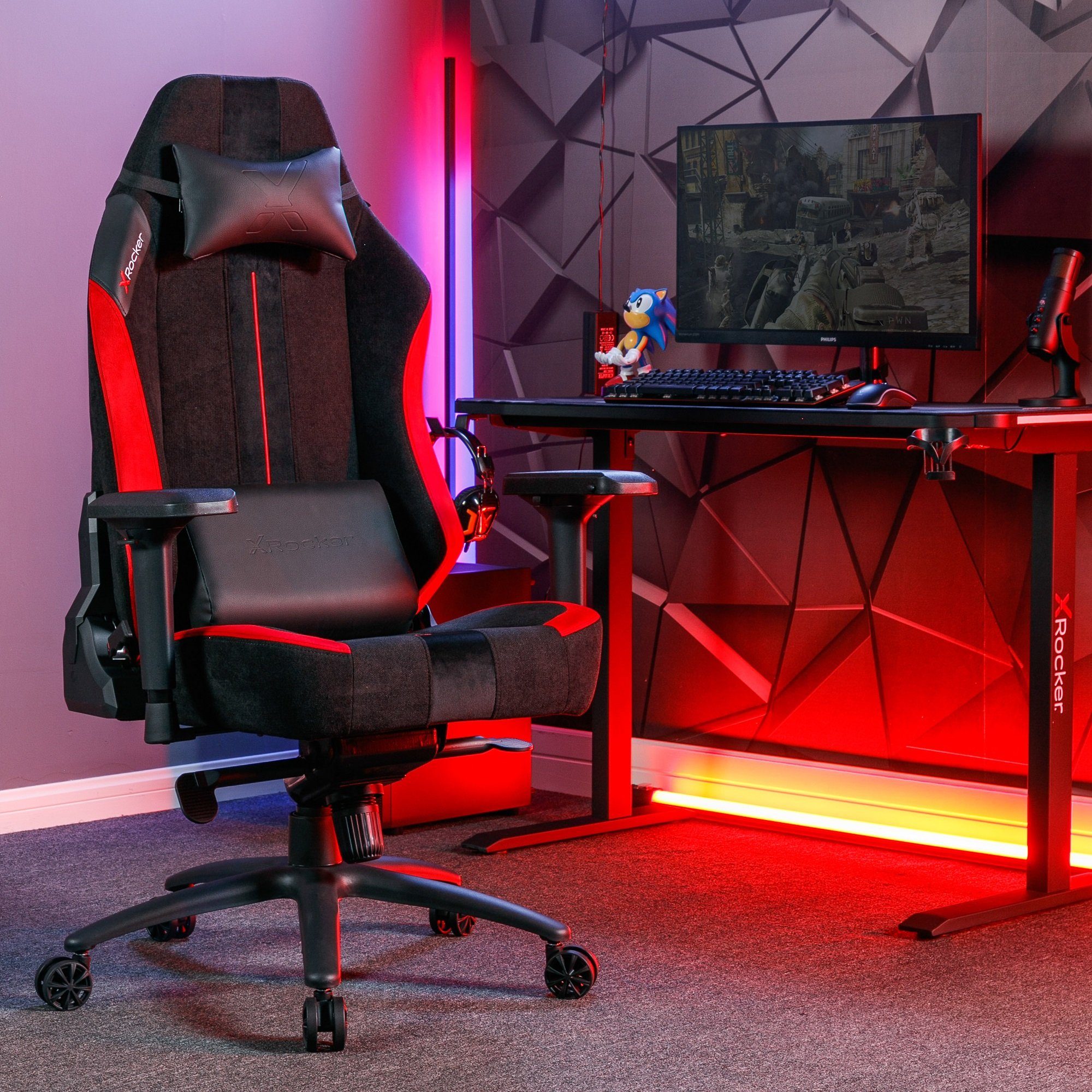 X Rocker Bürostuhl Onyx - Moderner Gaming Bürodrehstuhl Schwarz/Rot