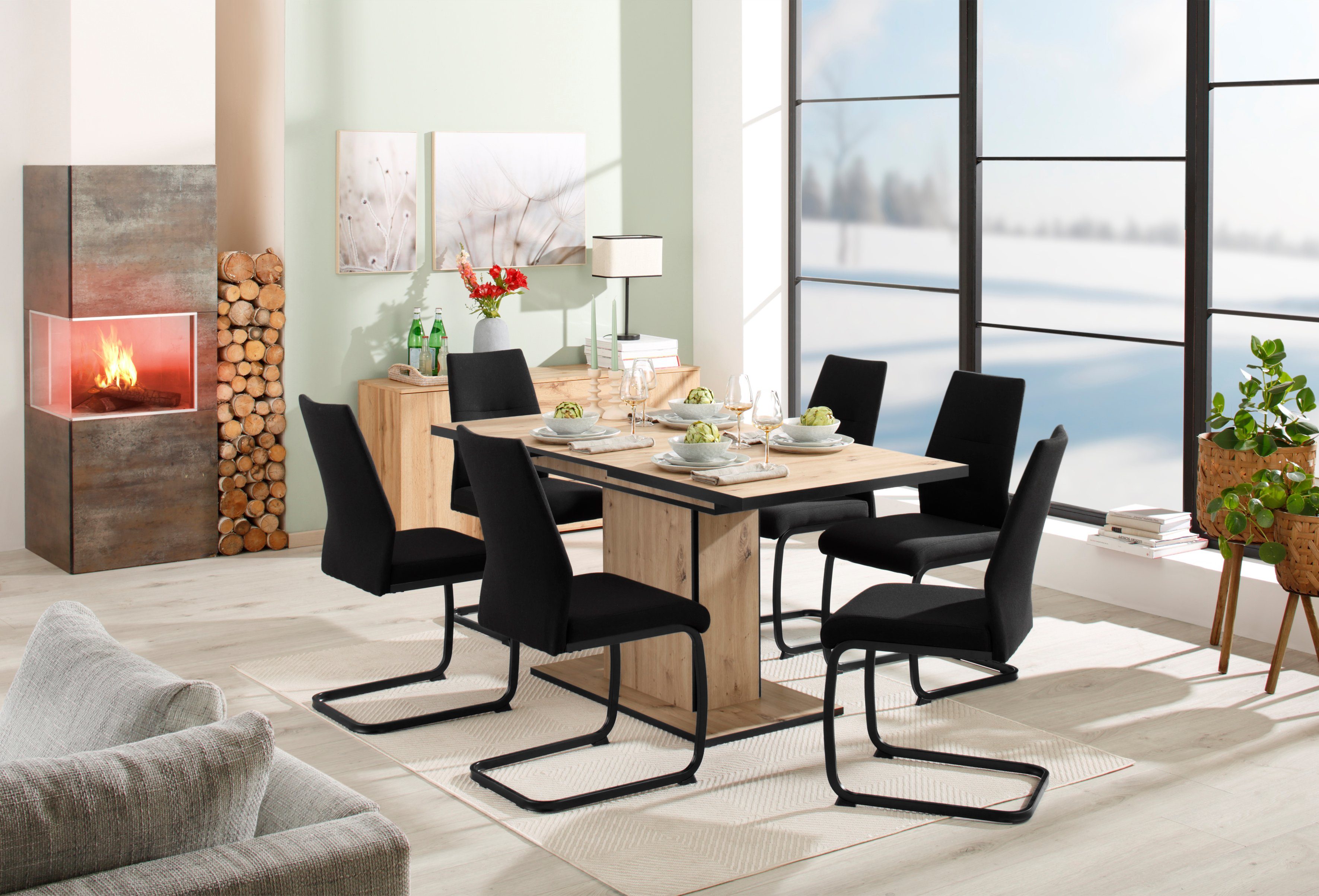 HELA Essgruppe Ariana, Esstisch mit 6 Stühlen, ausziehbarer Küchentisch, (Set, 7-tlg., 1 Tisch ausziehbar / 6 Stühle), Tisch 120-160cm, 6 Stühle mit hoher Belastbarkeit