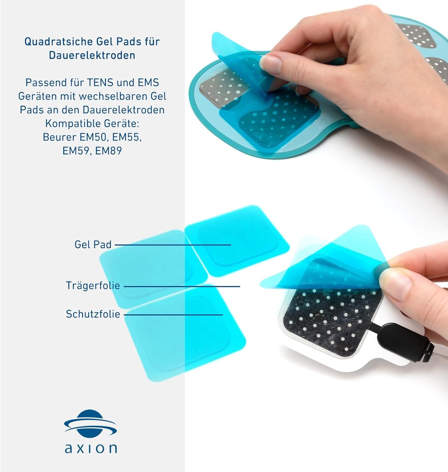 Axion Elektrodenpads - passend für Beurer EM50 - EM59 - EM89 - selbsthaftende Hydrogel Pads, 16 St.,reines Hydrogel für TENS EMS
