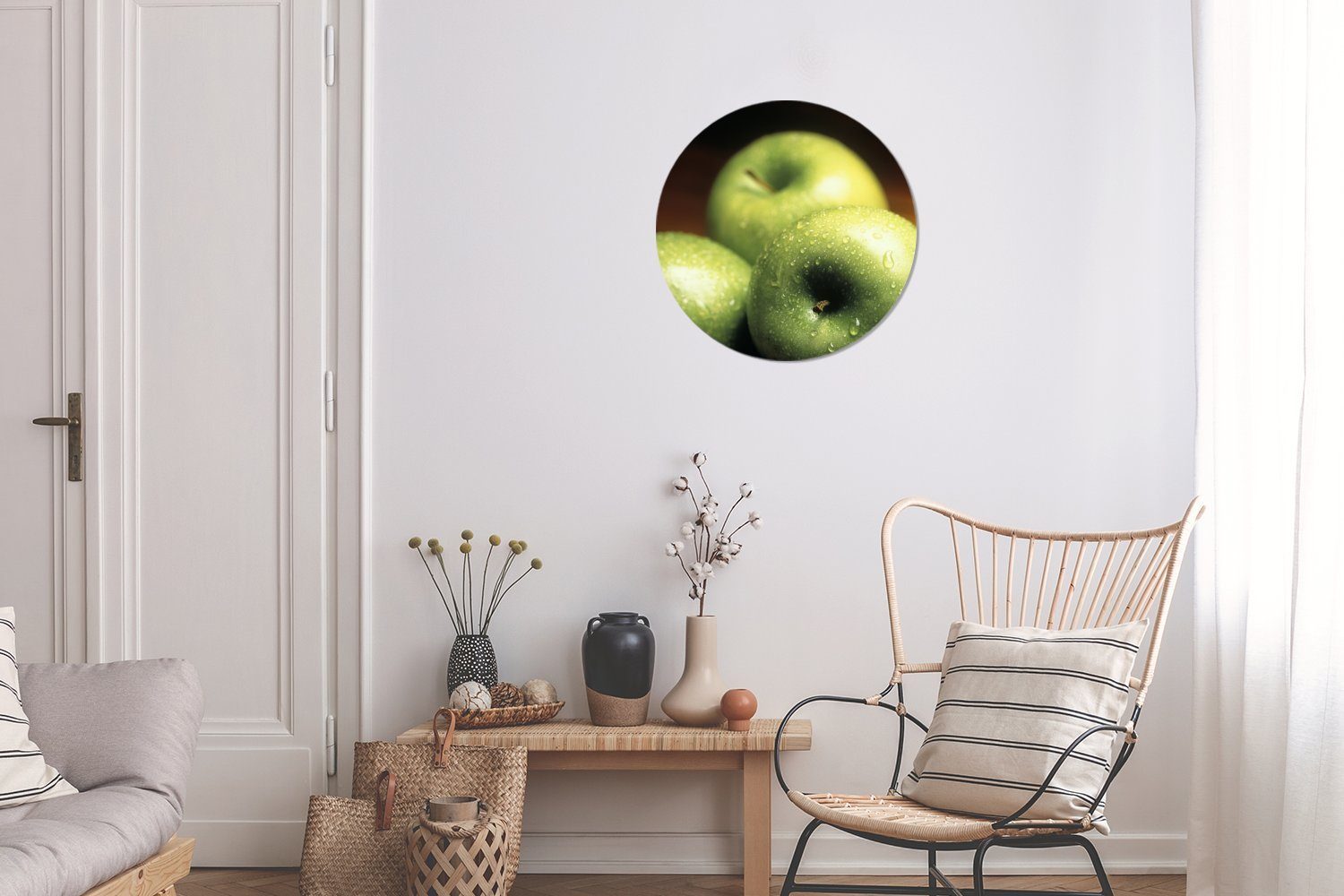 mit Äpfel Wohnzimmer, Wandbild, Kreis Wanddekoration (1 St), Forex, cm Rundes Gemälde MuchoWow Wassertropfen, 30x30